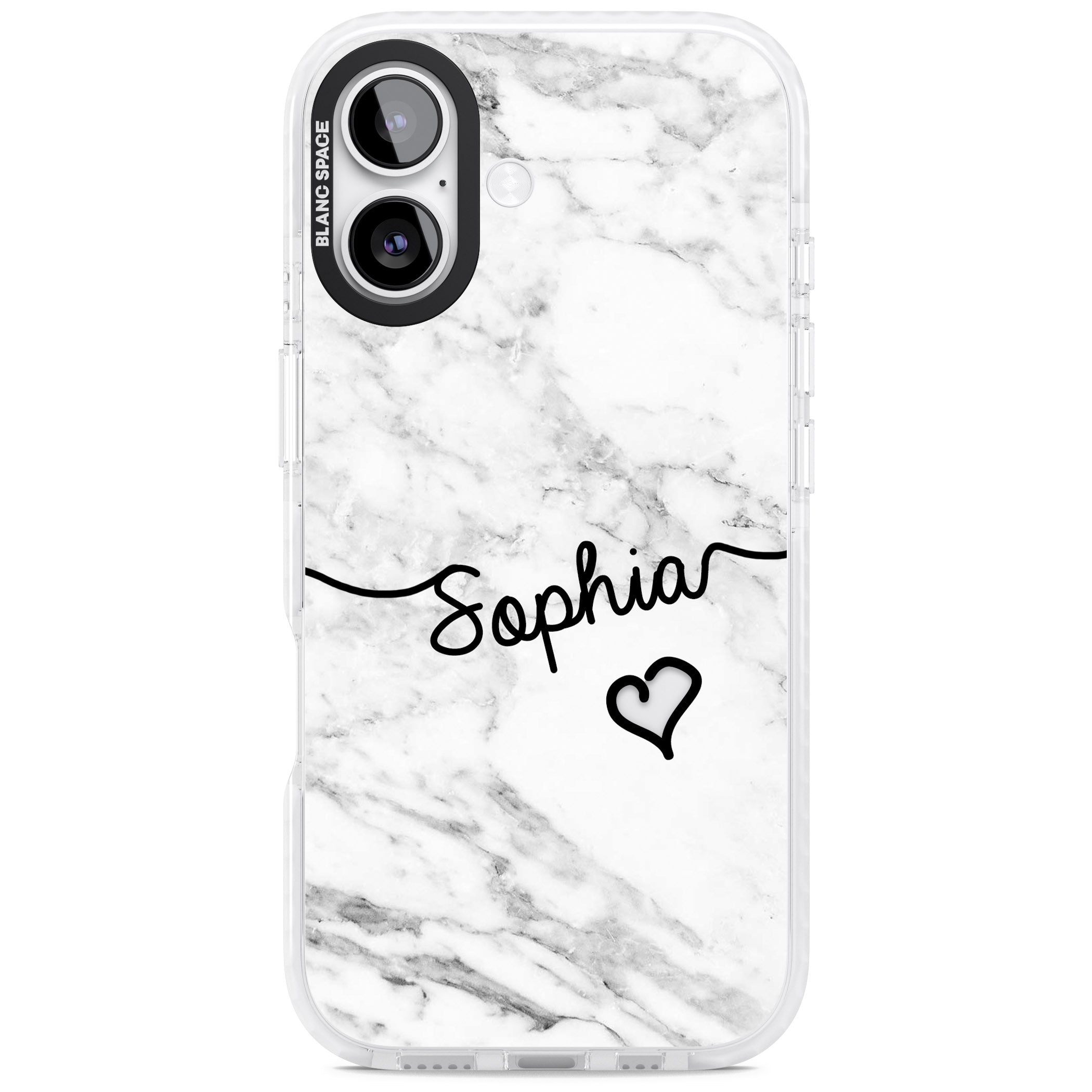 Personalised White Marble Heart iPhone 17 Impact Clear Phone Case