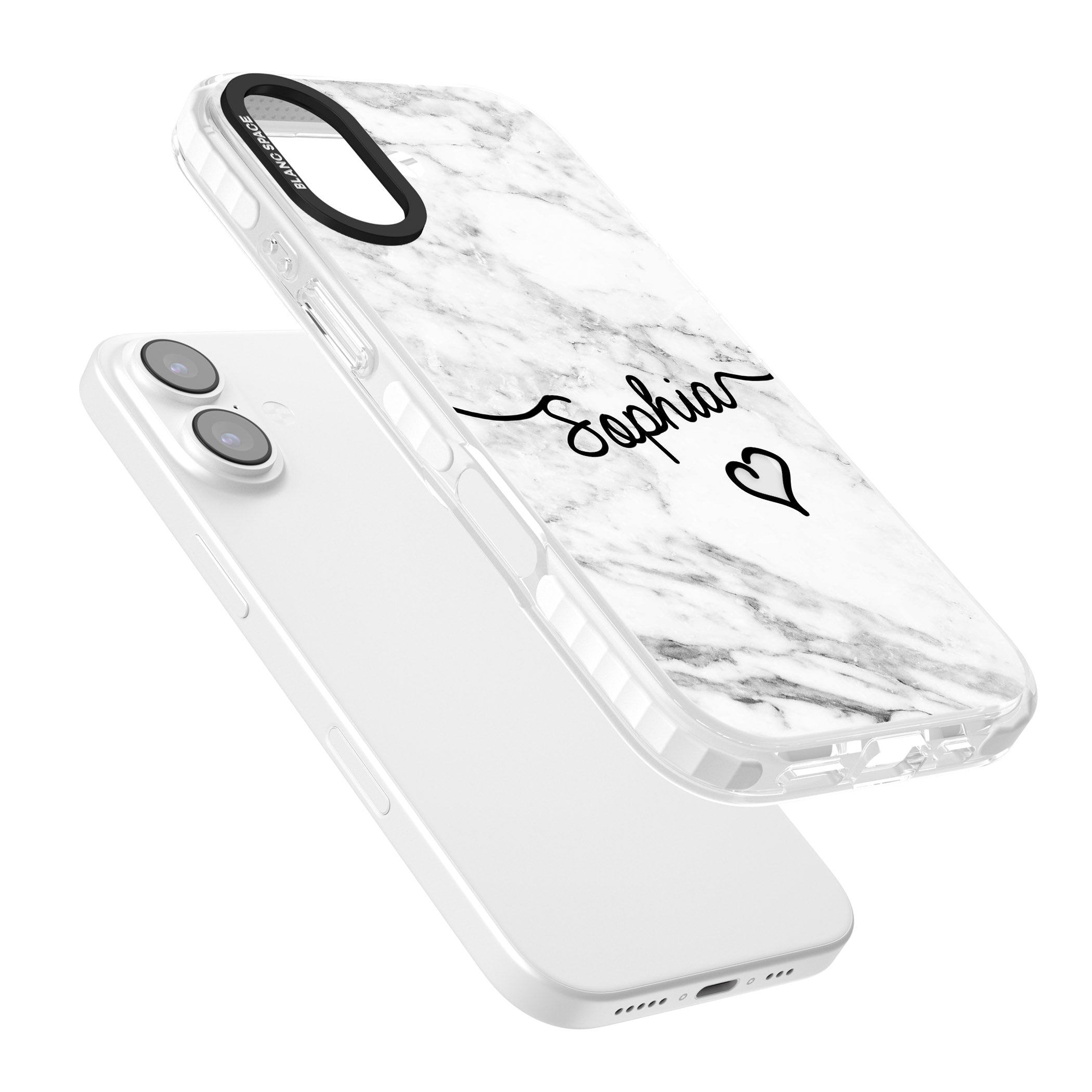 Personalised White Marble Heart iPhone 17 Impact Clear Phone Case Colours