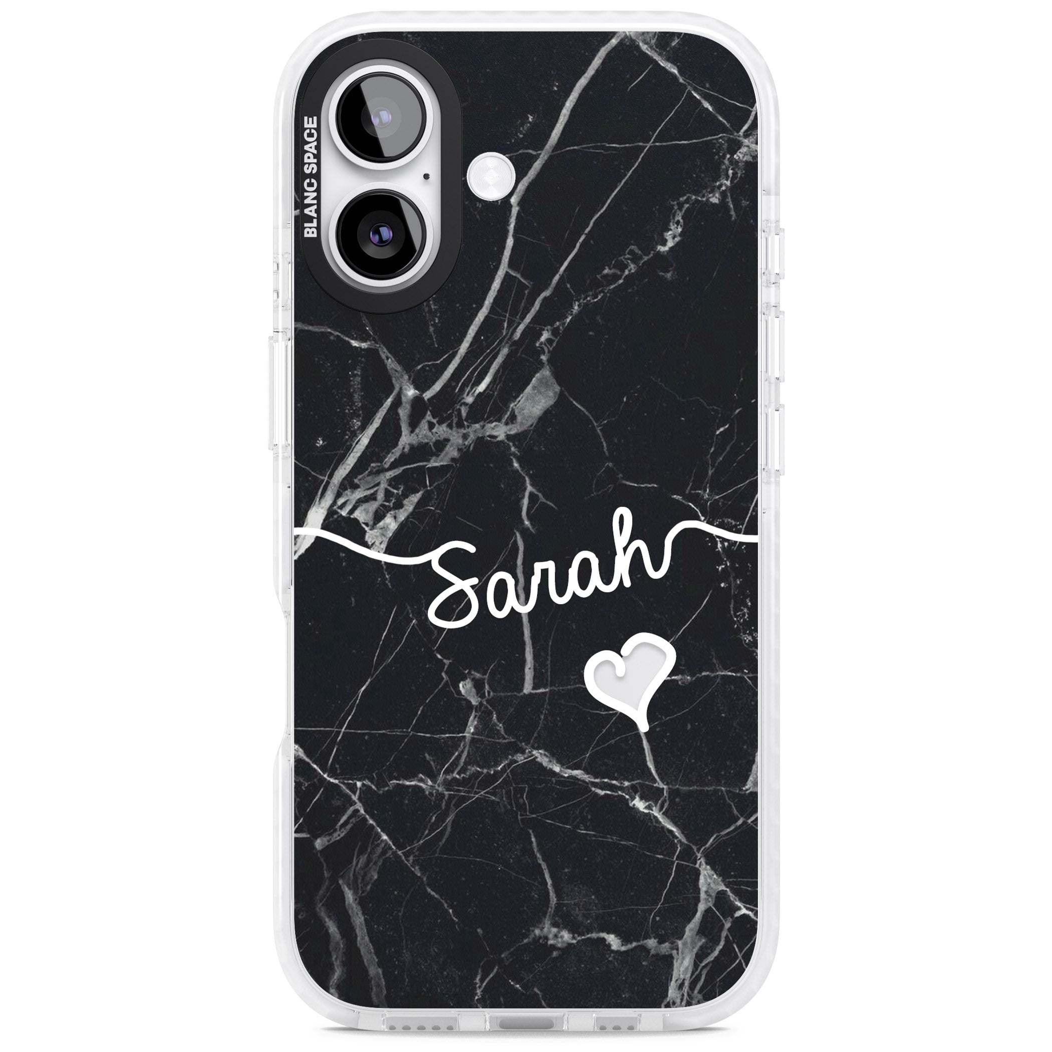 Personalised Black Marble Heart iPhone 17 Impact Clear Phone Case
