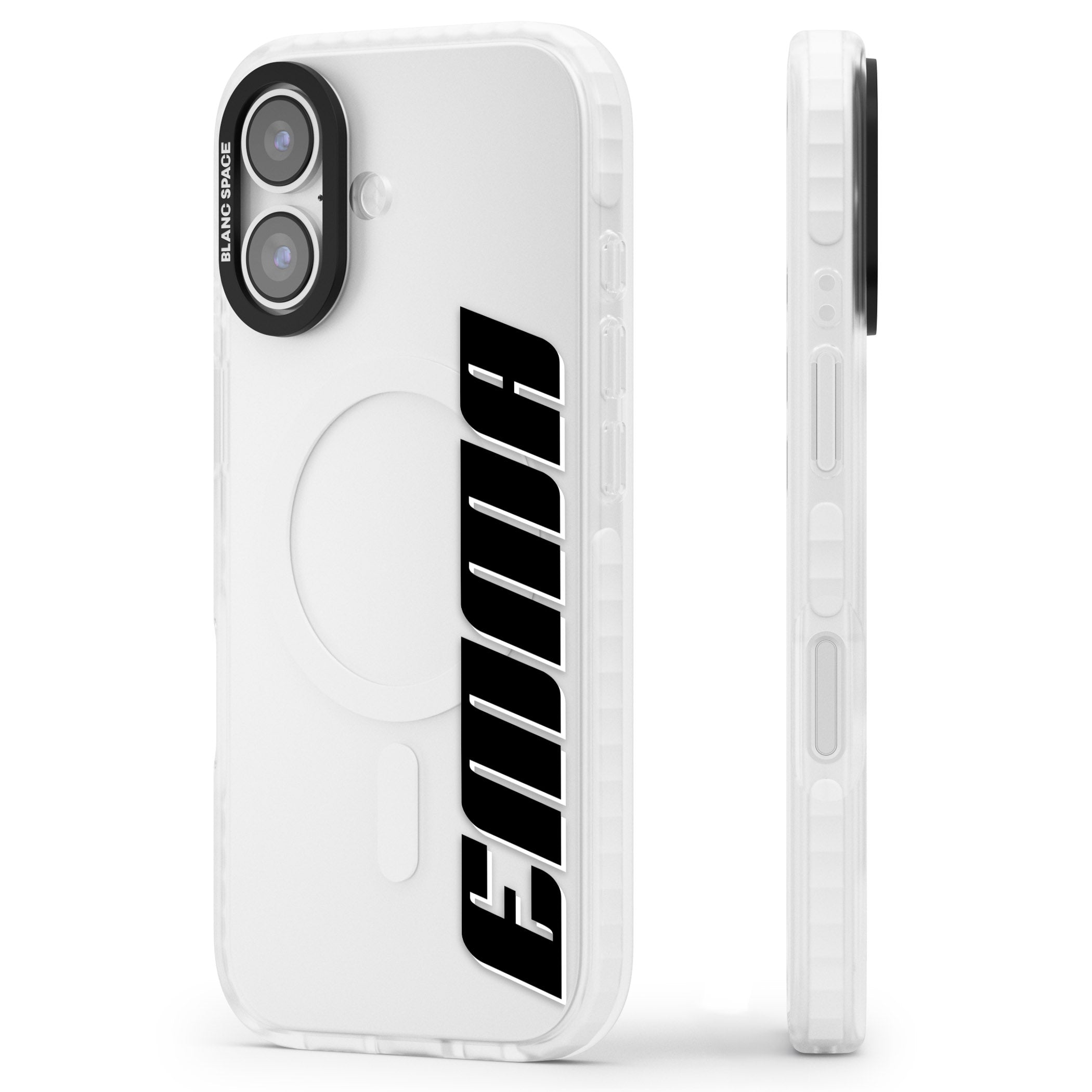 Personalised Vertical Bold Name iPhone 17 Impact Clear Phone Case Side Profile