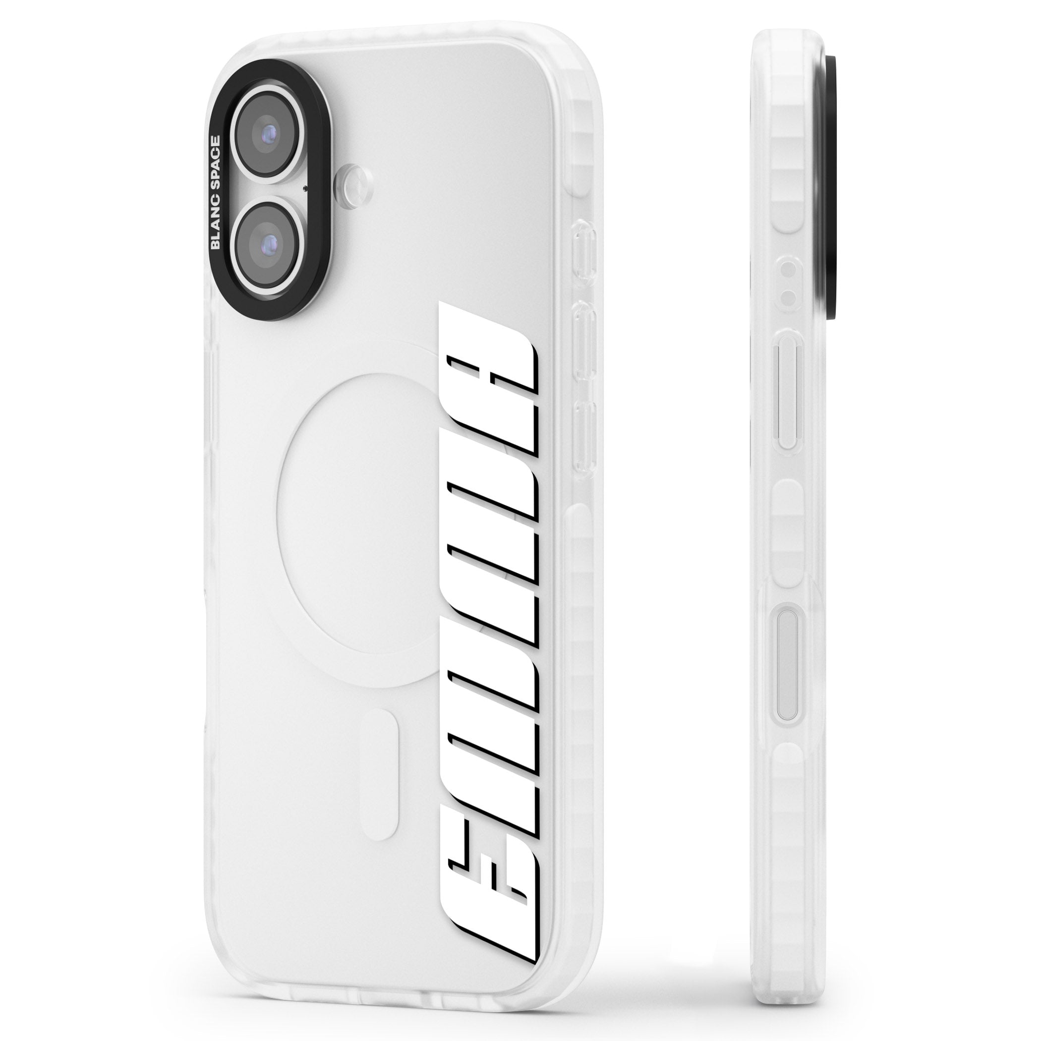Personalised Vertical Bold Name iPhone 17 Impact Clear Phone Case Side Profile