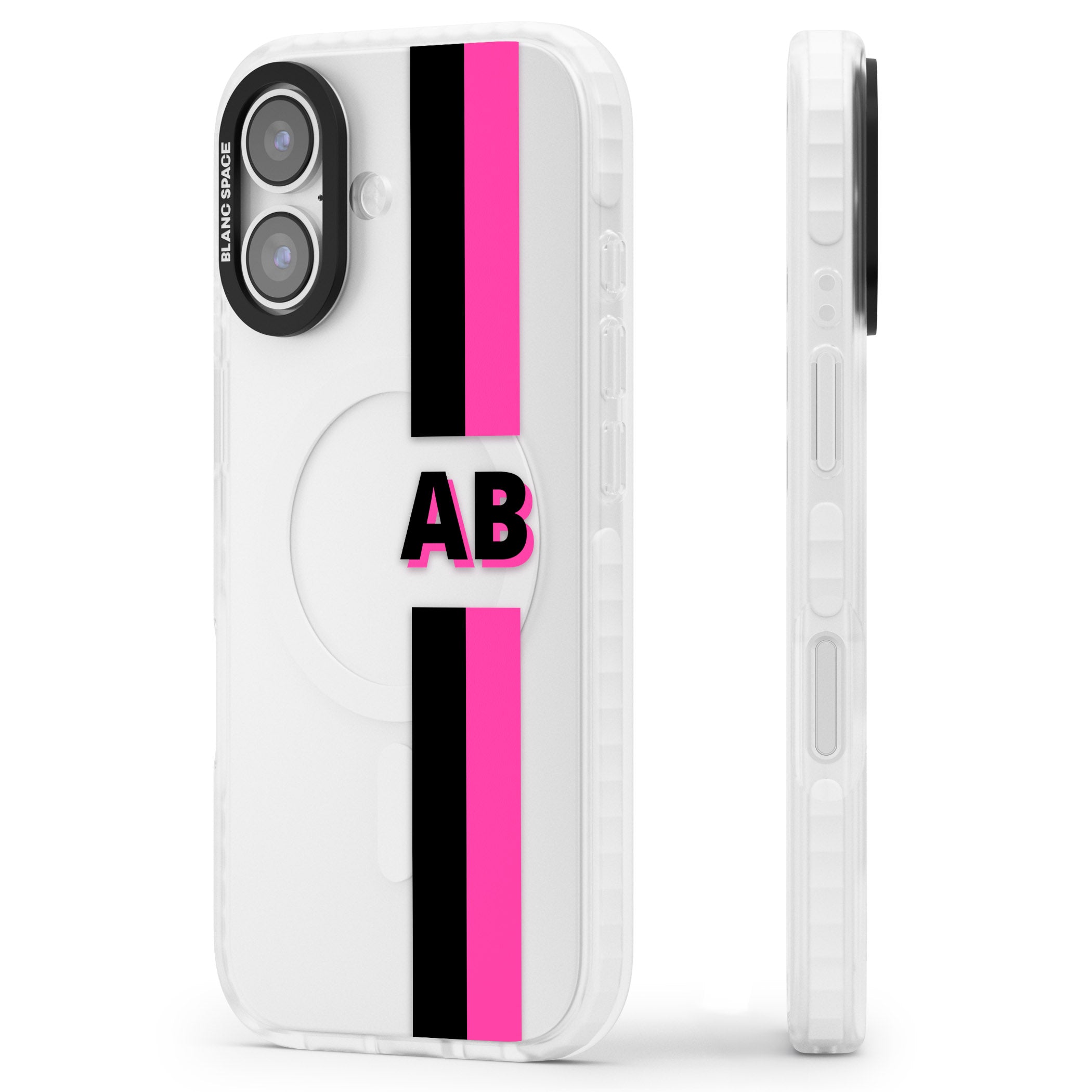 Personalised Bold Name Stripe iPhone 17 Impact Clear Phone Case Side Profile