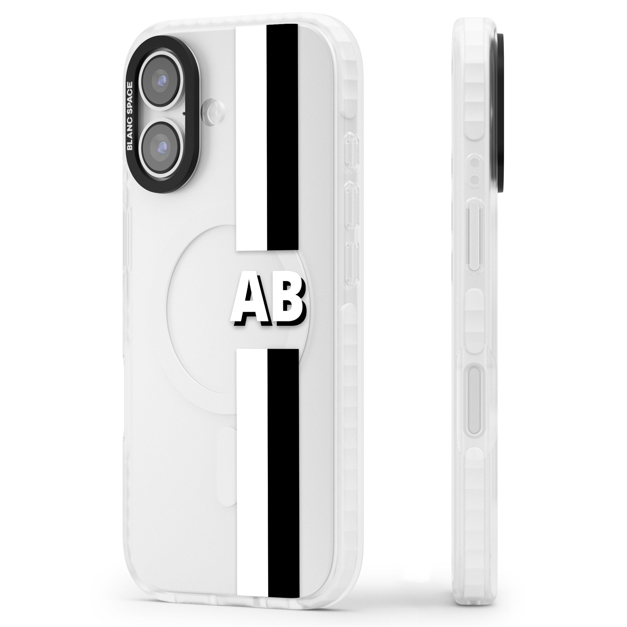 Personalised Bold Two Stripe Name iPhone 17 Impact Clear Phone Case Side Profile