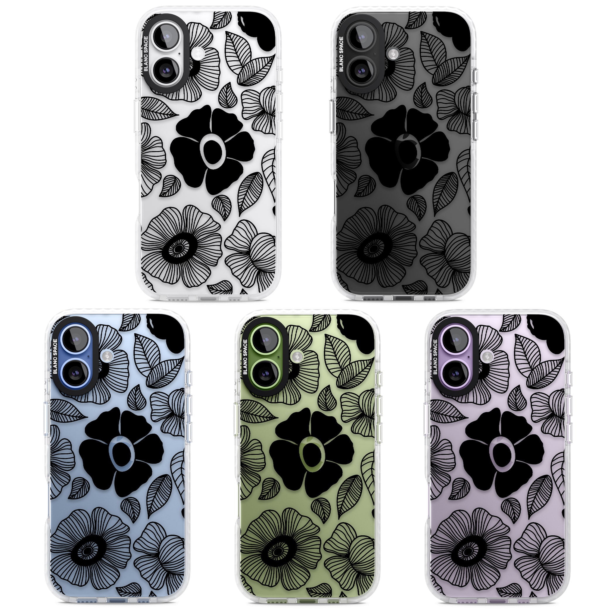 Black Flowers iPhone 17 Impact Clear Phone Case APT Impact Protection