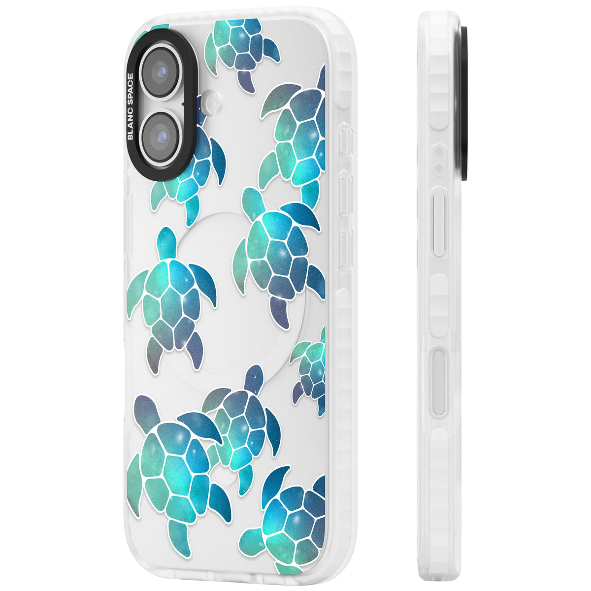 Aqua Space Turtles iPhone 16 / iPhone 16 Plus / iPhone 17 Impact Clear Phone Case side