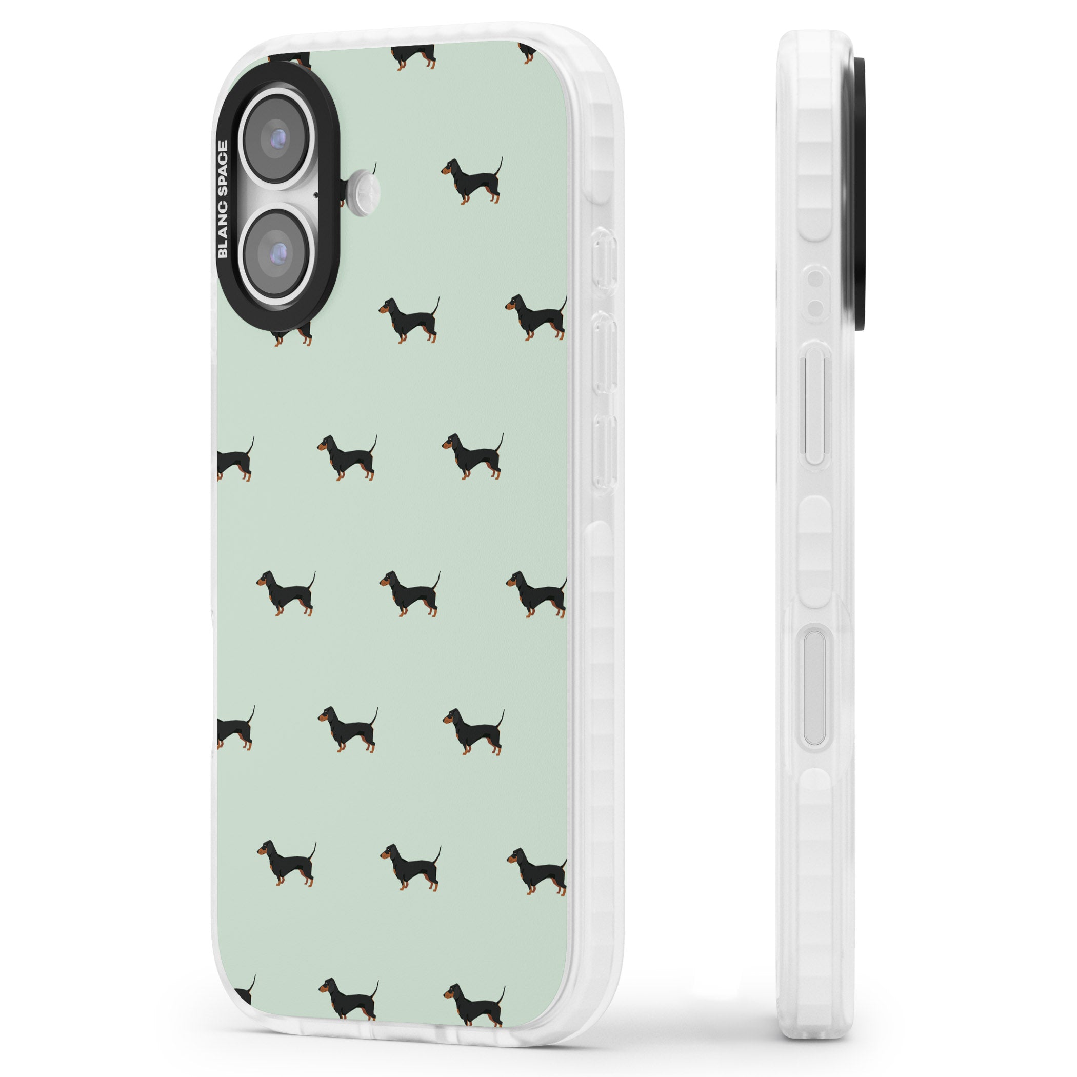 Dachshund Dog Pattern iPhone 17 Impact Clear Phone Case Side Profile
