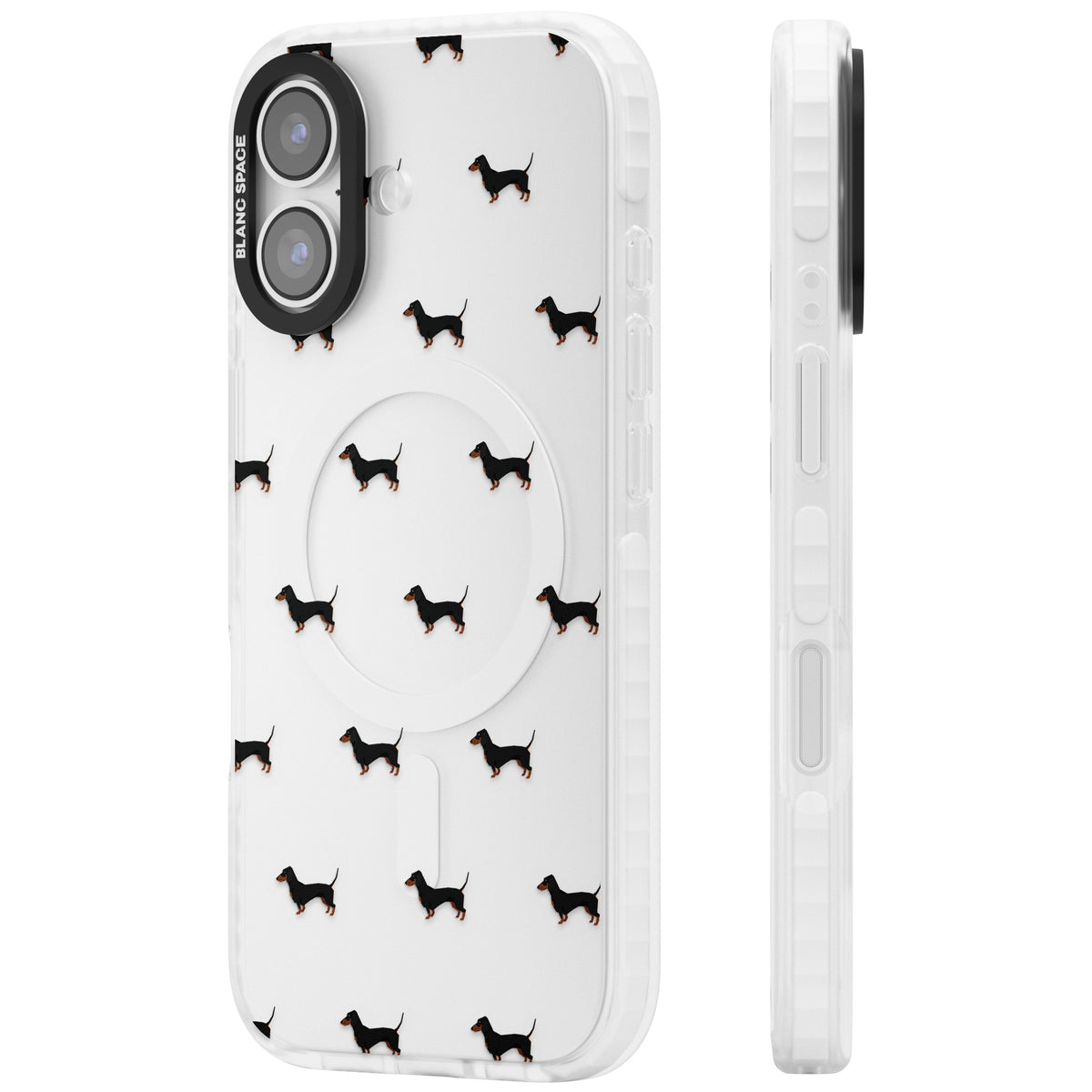 Dachshund Pattern Clear iPhone 16 / iPhone 16 Plus / iPhone 17 Impact Clear Phone Case side