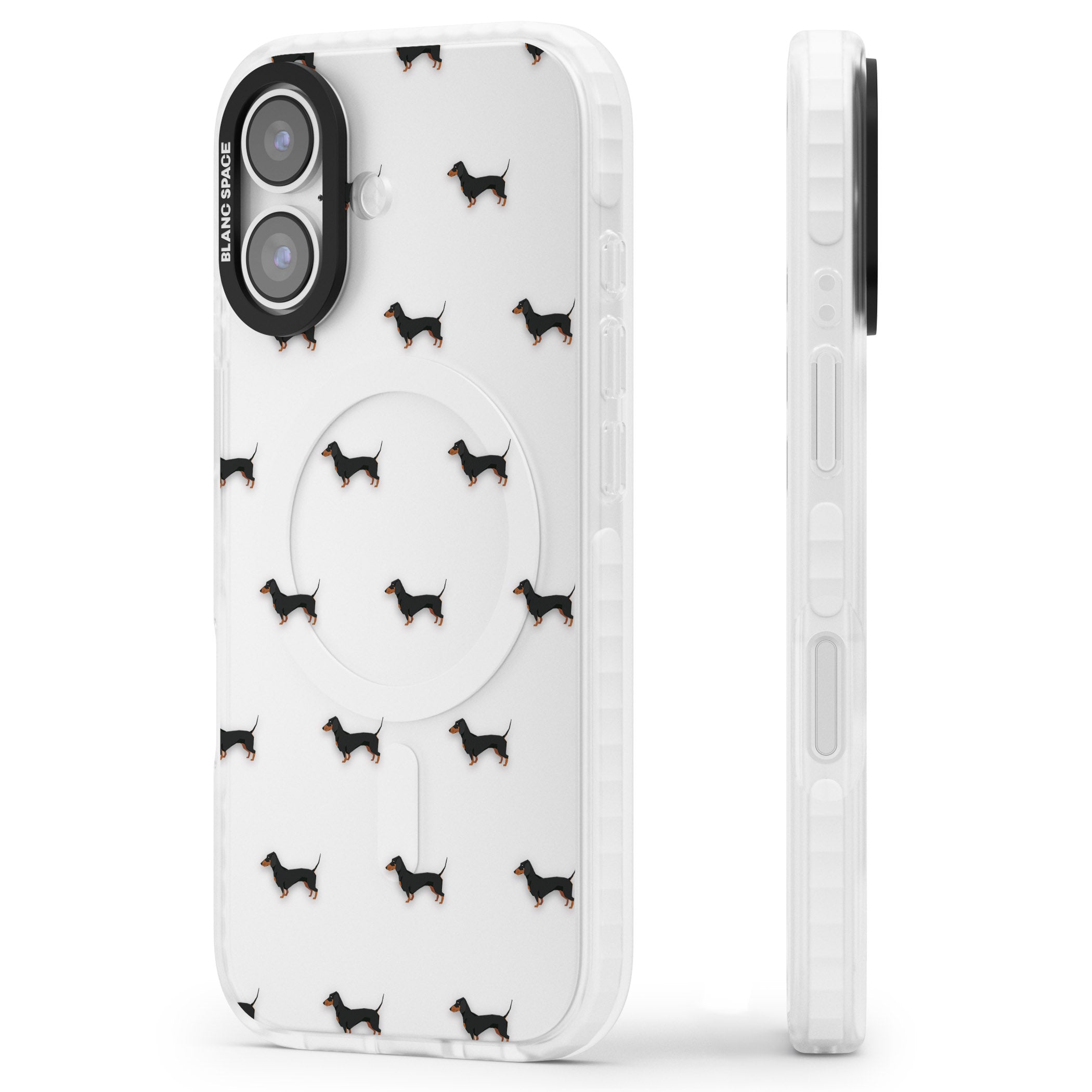 Dachshund Pattern Clear iPhone 17 Impact Clear Phone Case Side Profile