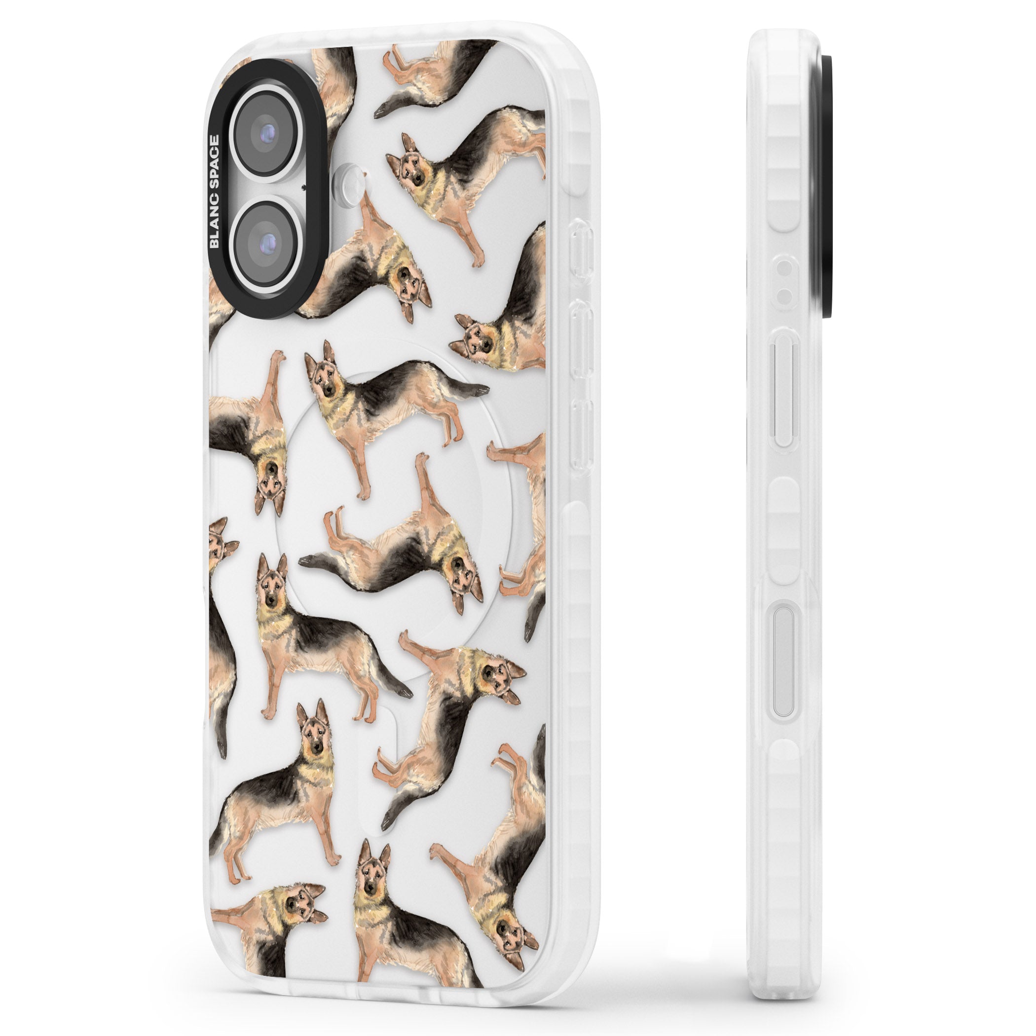 German Shepherd Pattern Classic iPhone 17 Impact Clear Phone Case Side Profile