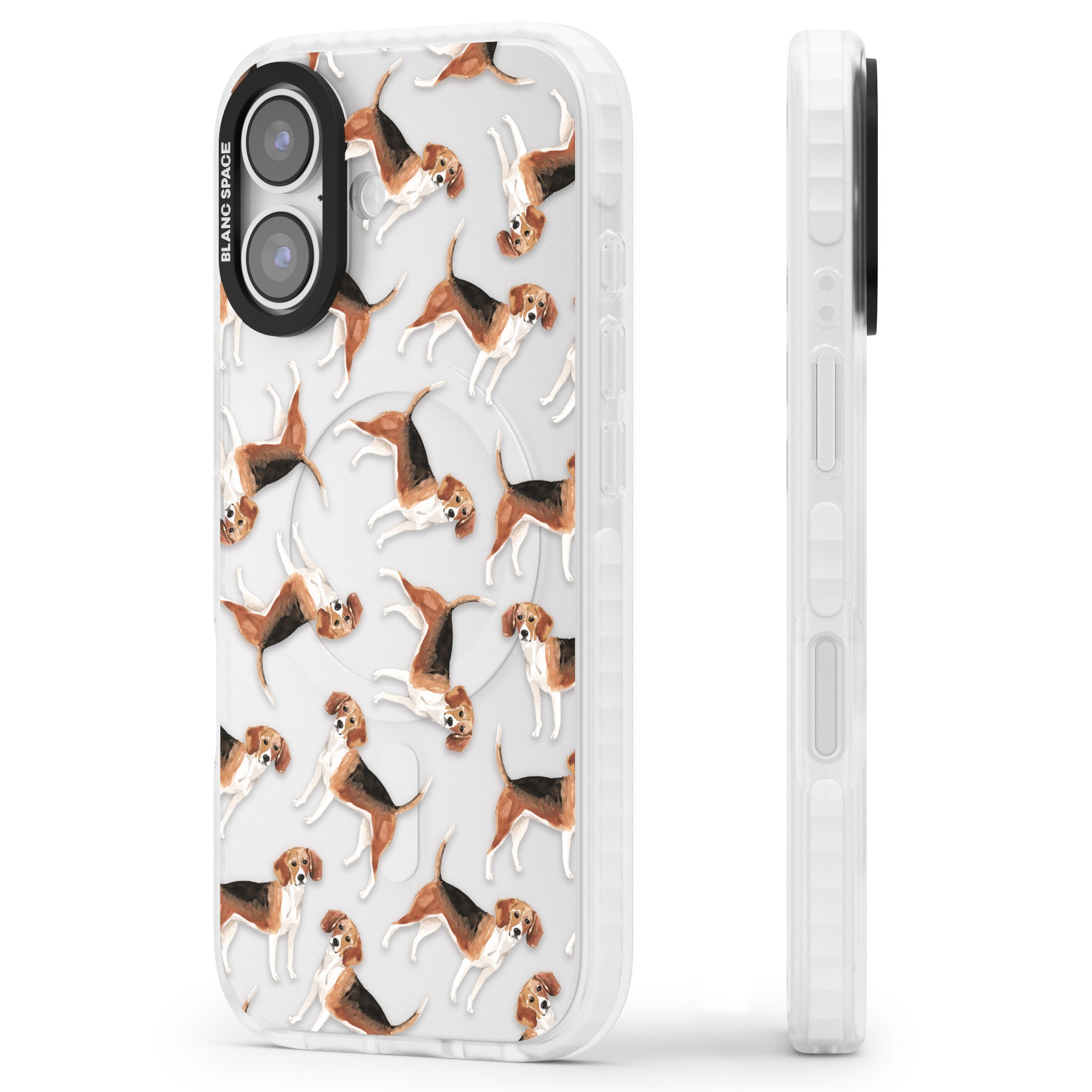 Beagle Watercolor Pattern iPhone 17 Impact Clear Phone Case Side Profile
