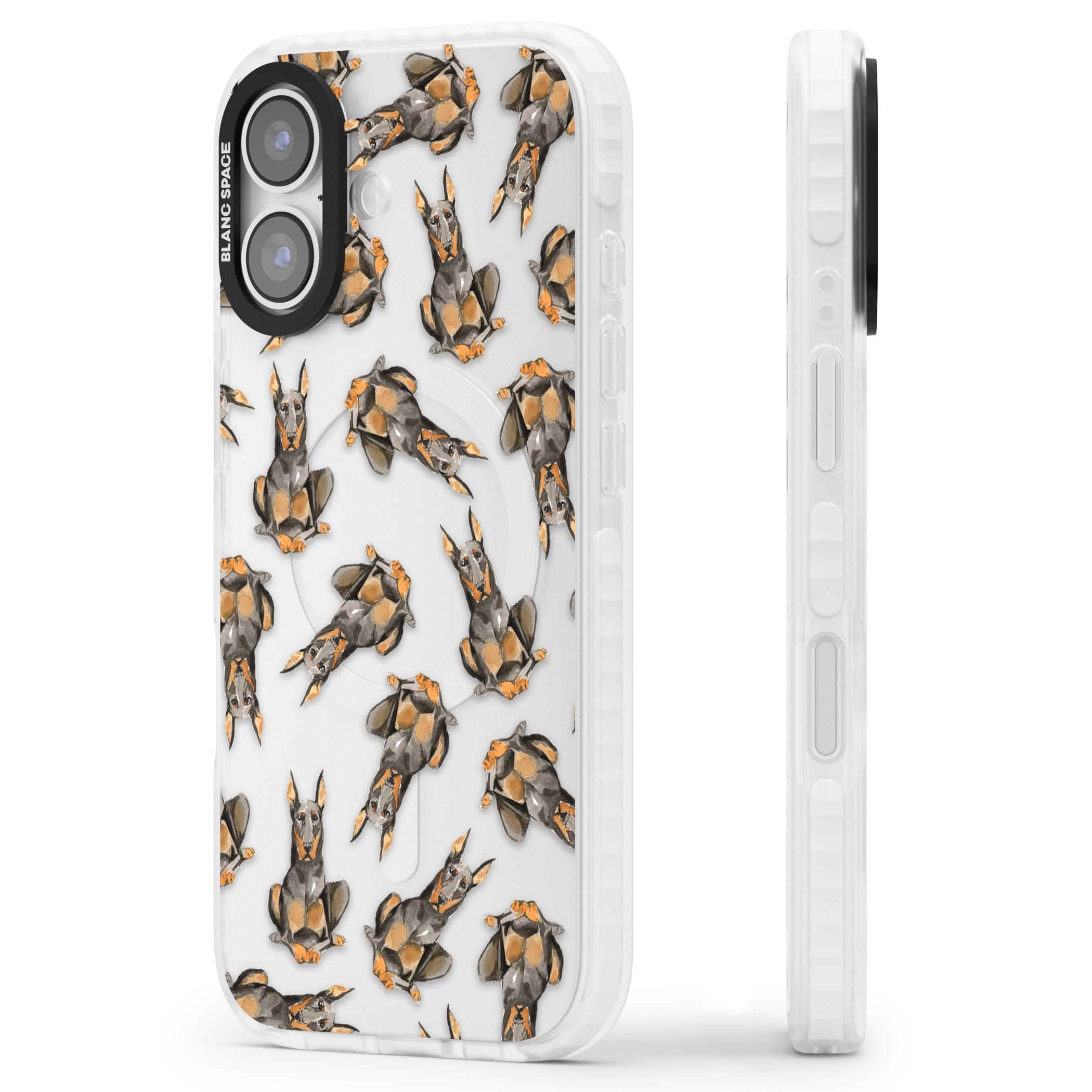 Doberman Watercolor Dog iPhone 17 Impact Clear Phone Case Side Profile