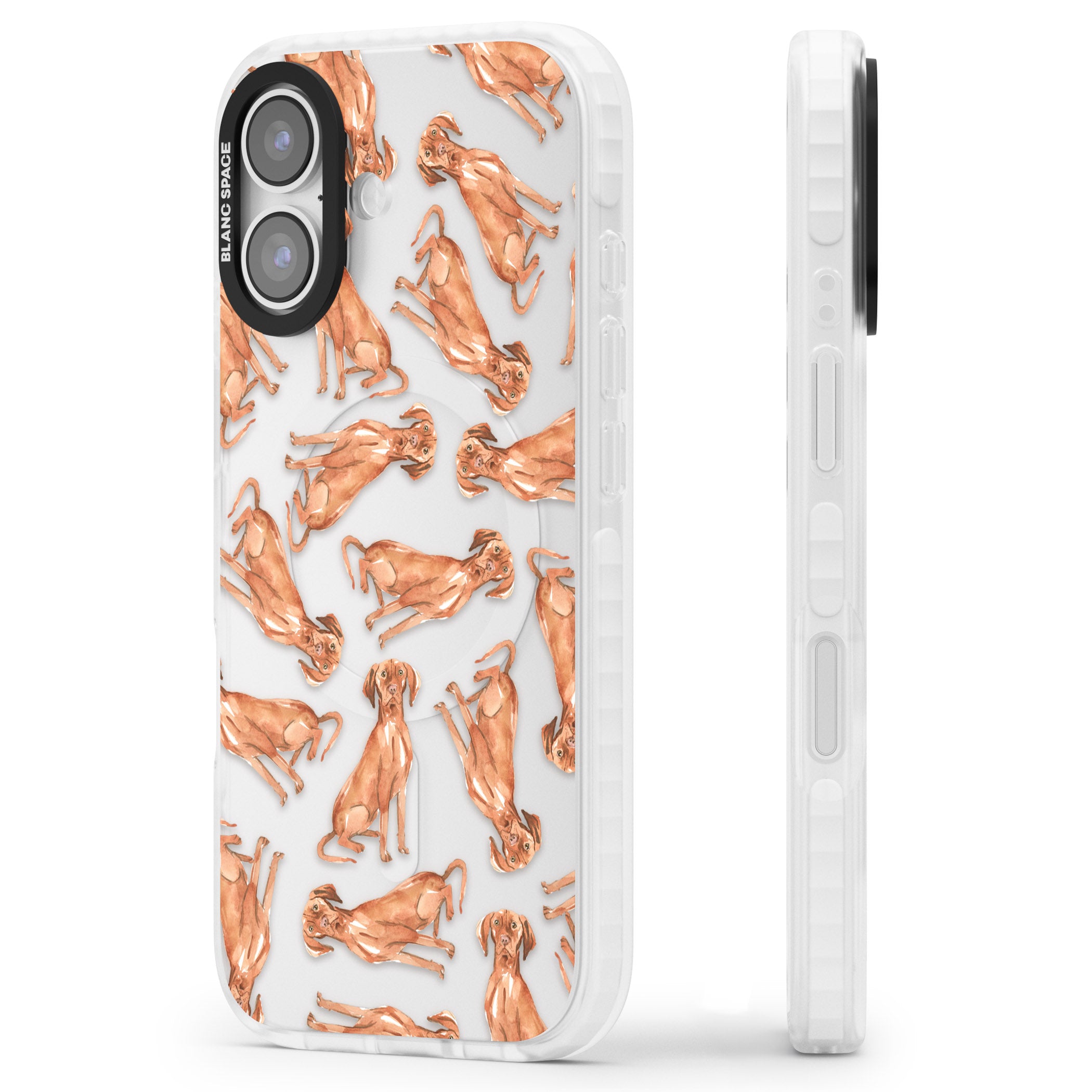 Hungarian Vizsla Watercolor Pattern iPhone 17 Impact Clear Phone Case Side Profile