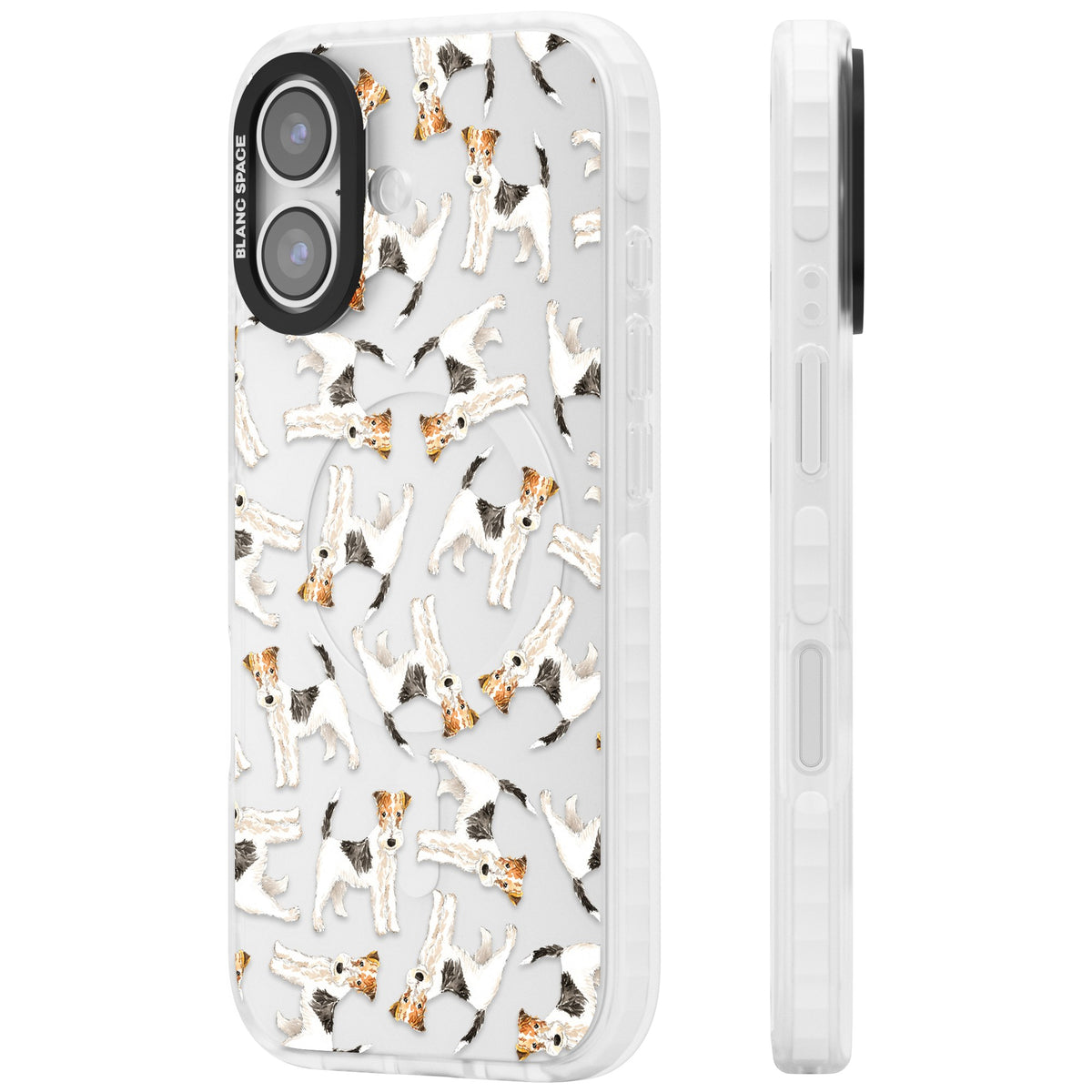 Wire Haired Fox Terrier Dog Pattern iPhone 16 / iPhone 16 Plus / iPhone 17 Impact Clear Phone Case side