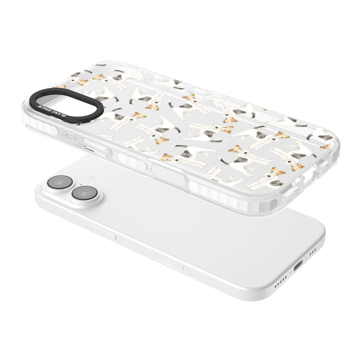 Wire Haired Fox Terrier Dog Pattern iPhone 16 / iPhone 16 Plus / iPhone 17 Impact Clear Phone Case angled