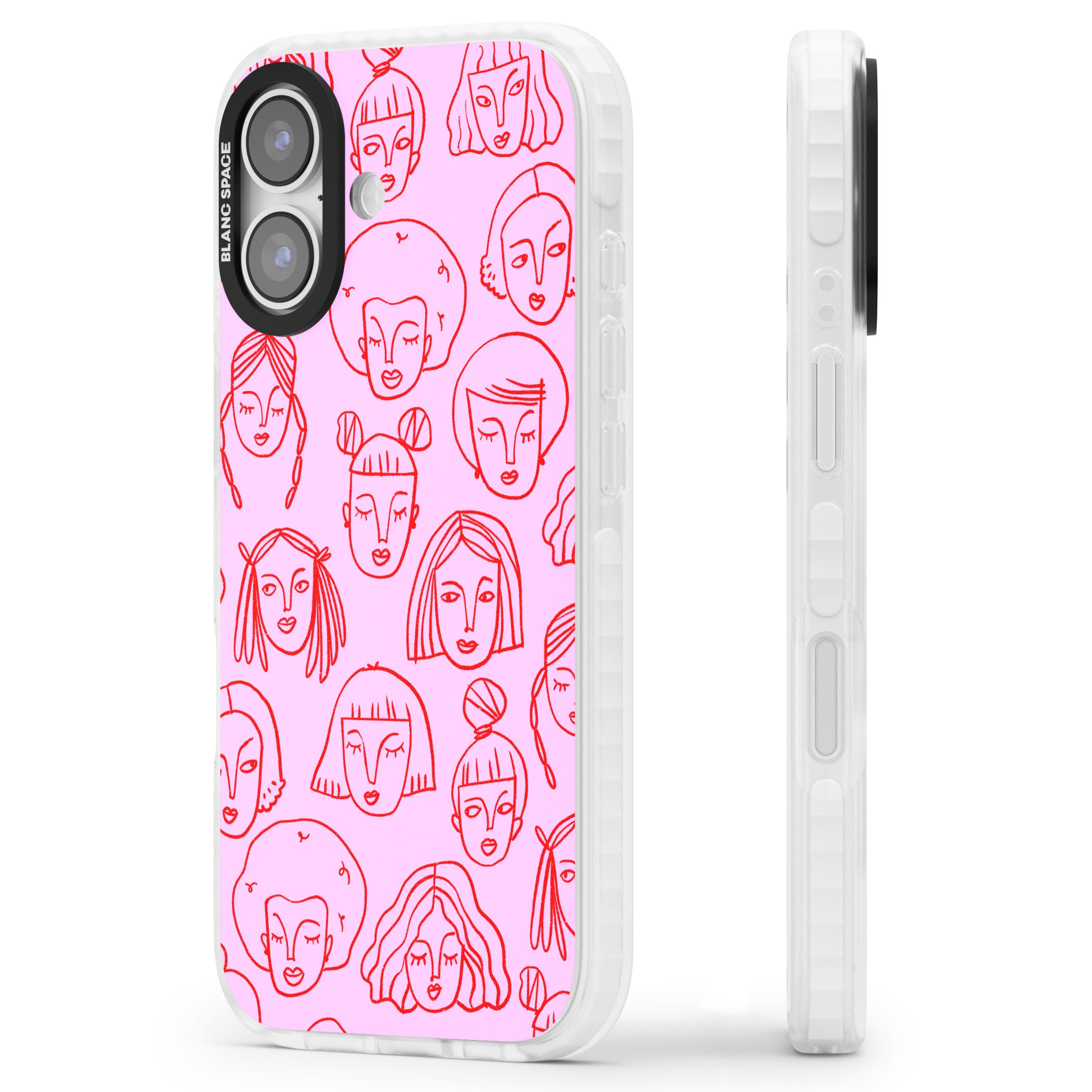 Girl Portrait Doodles iPhone 17 Impact Clear Phone Case Side Profile
