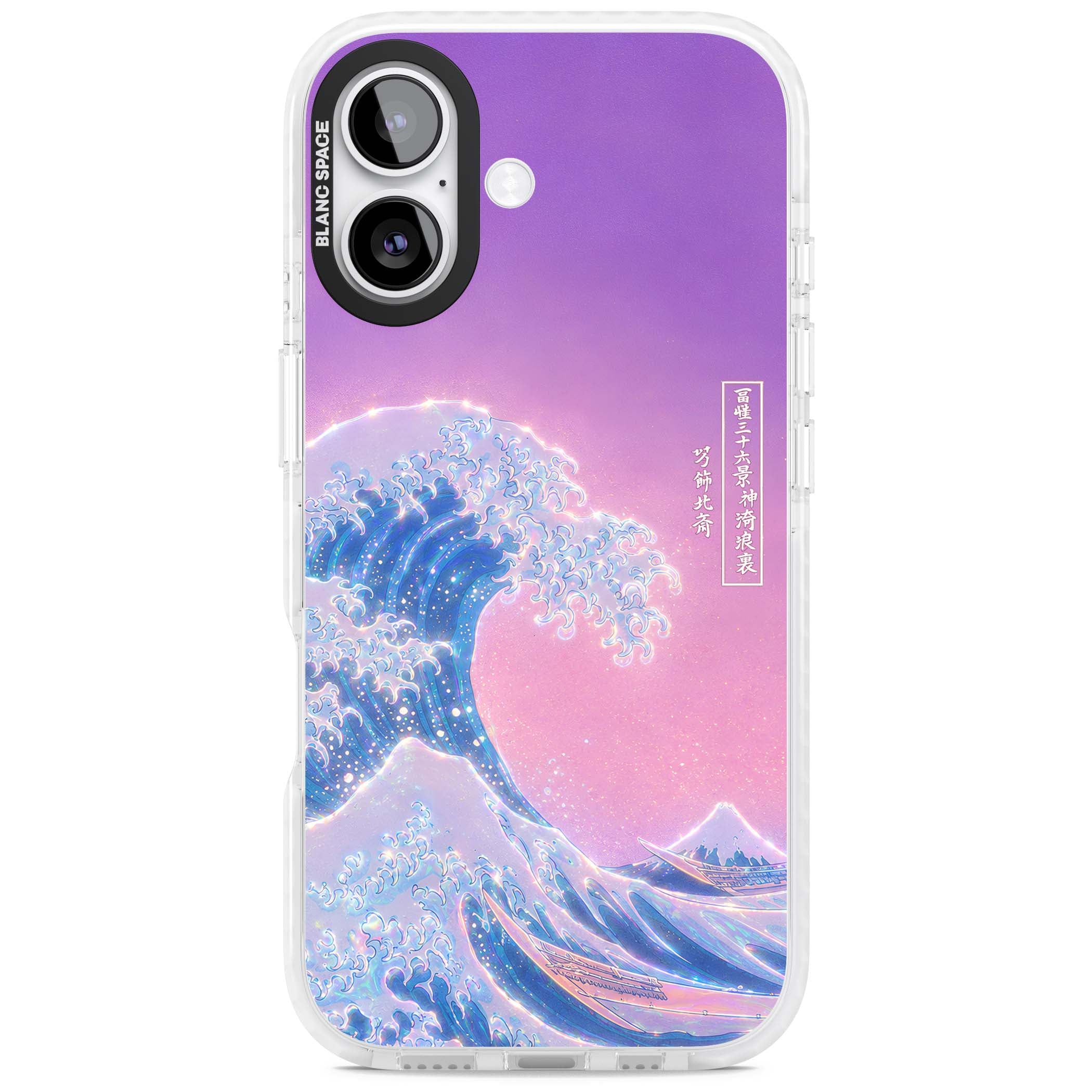 The Great Opal Wave Japanese iPhone case featuring Hokusai's great wave in iridescent pastels with lilac sky and Mou | Black Impact case for iPhone 17