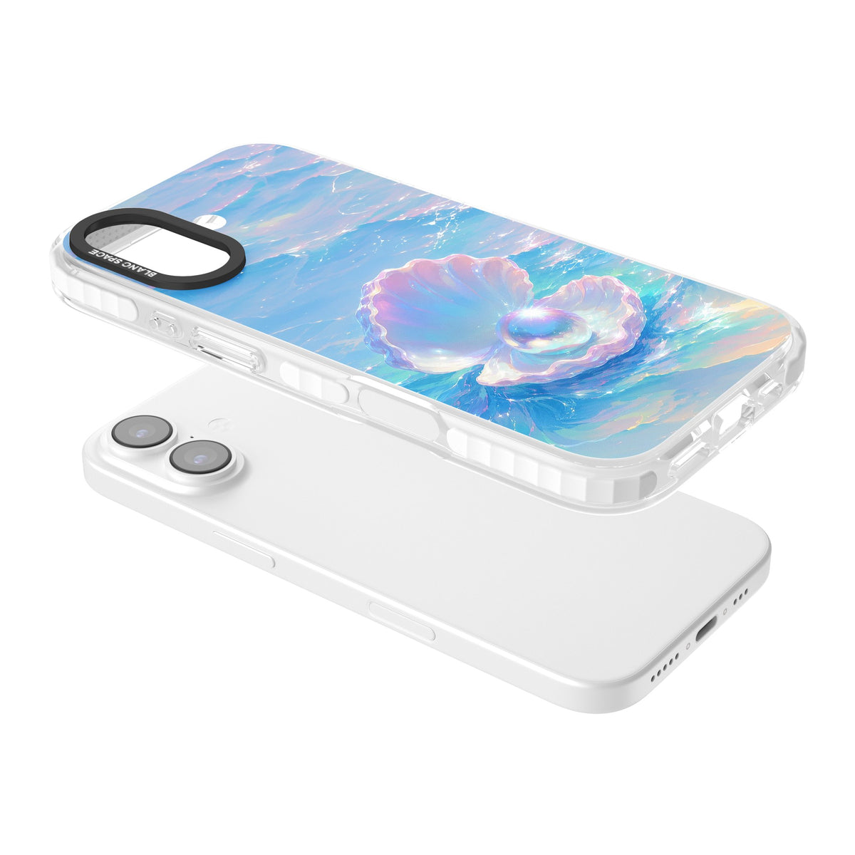 The Pearl Clam iPhone 16 / iPhone 16 Plus / iPhone 17 Impact Clear Phone Case angled
