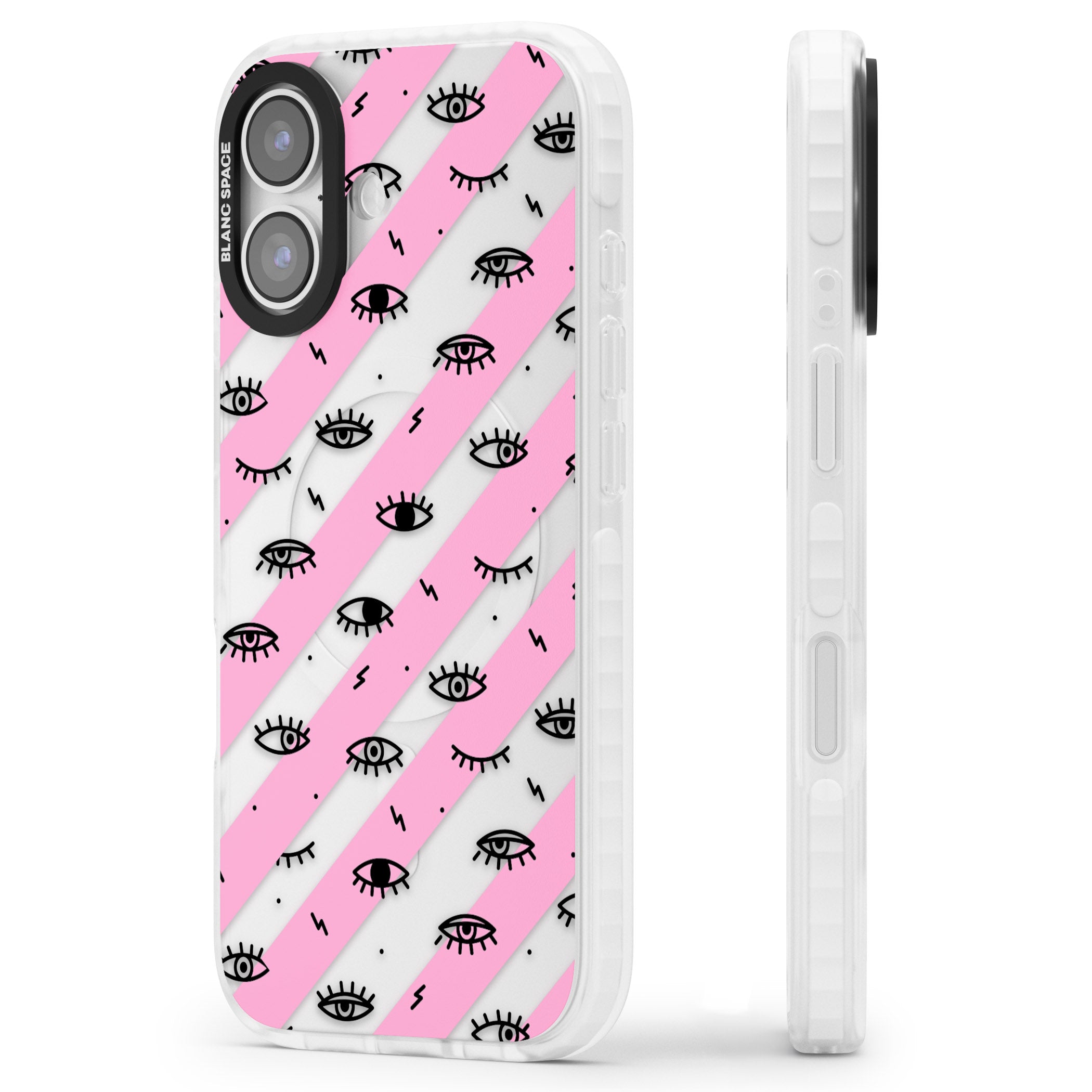Pink Stripe Eyes iPhone 17 Impact Clear Phone Case Side Profile