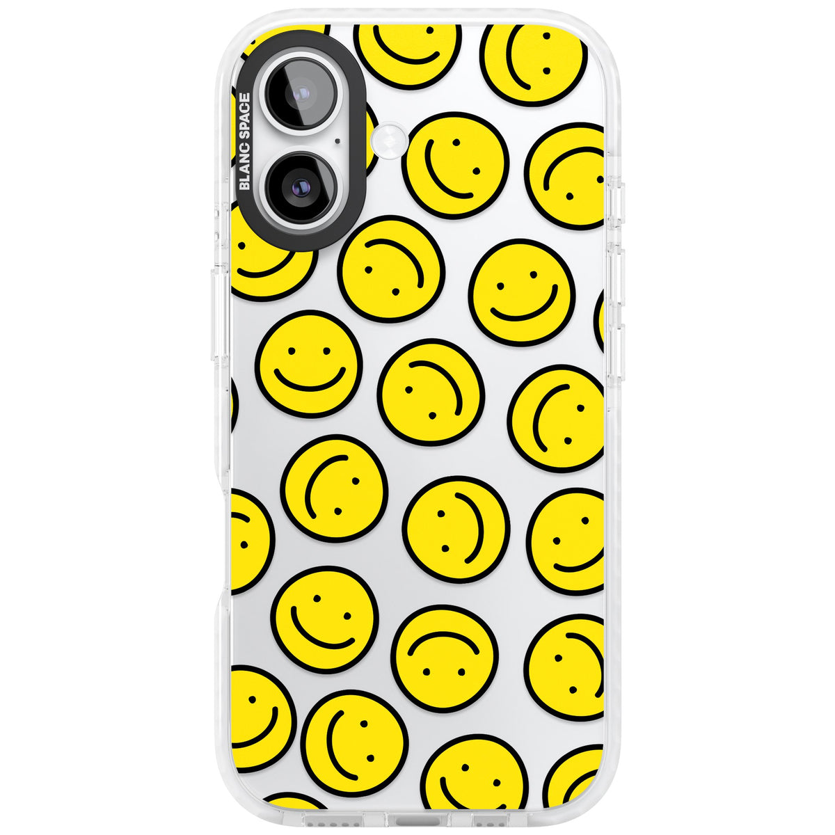 Smiley Face Pattern iPhone 16 / iPhone 16 Plus / iPhone 17 Impact Clear Phone Case front