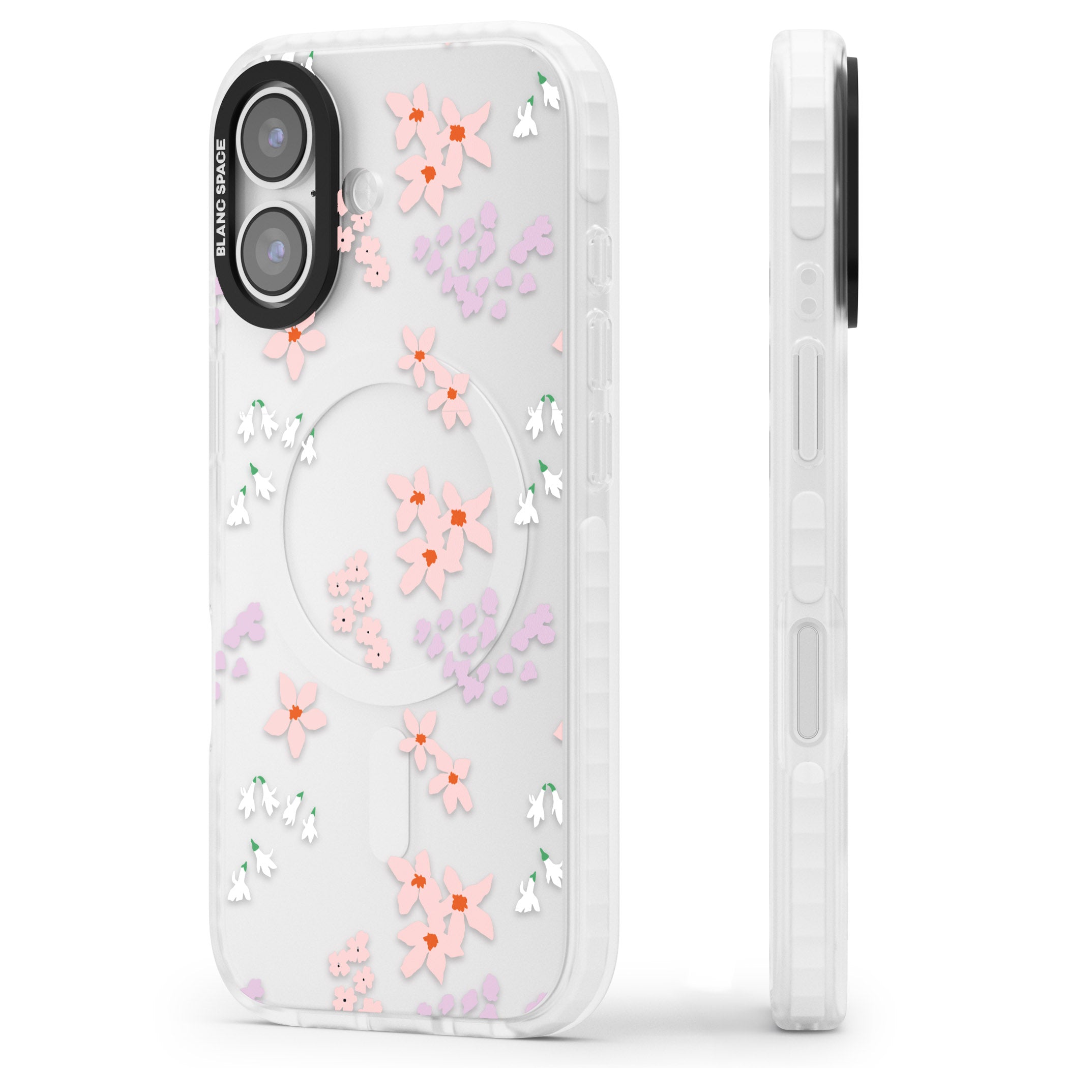 Pink & Purple Flower Mix iPhone 17 Impact Clear Phone Case Side Profile