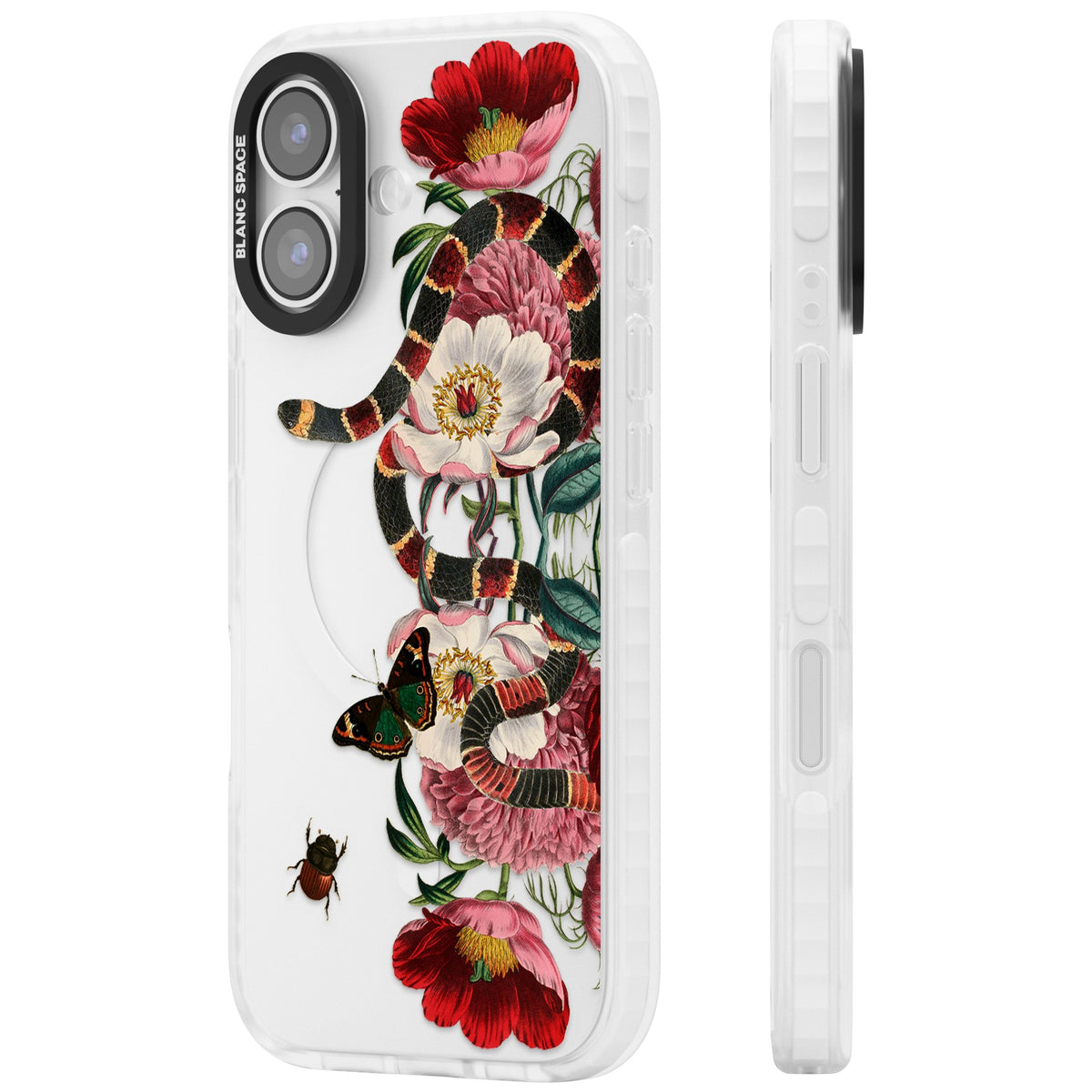 Floral Snake iPhone 16 / iPhone 16 Plus / iPhone 17 Impact Clear Phone Case side