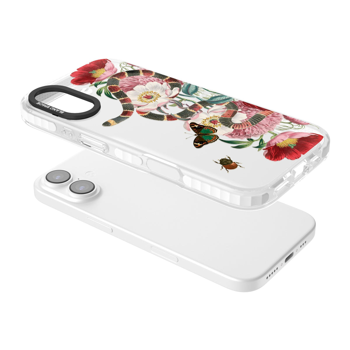 Floral Snake iPhone 16 / iPhone 16 Plus / iPhone 17 Impact Clear Phone Case angled
