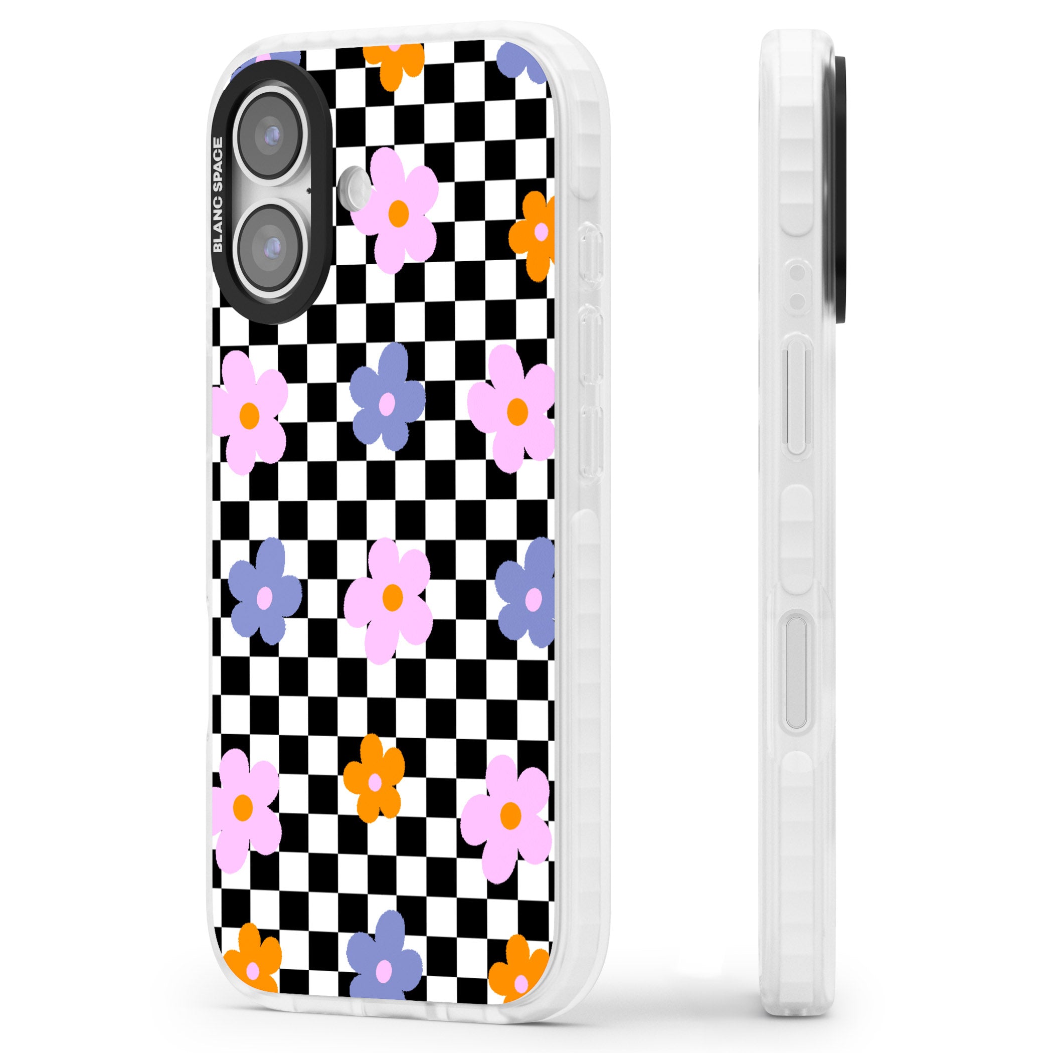 Checkered Blossom iPhone 17 Impact Clear Phone Case Side Profile