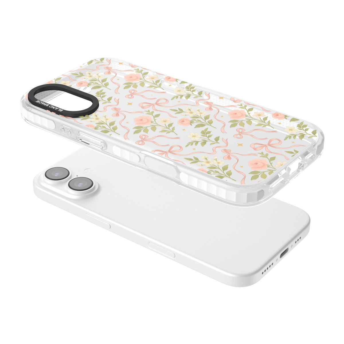 Ribbon Garden iPhone 16 / iPhone 16 Plus / iPhone 17 Impact Clear Phone Case angled