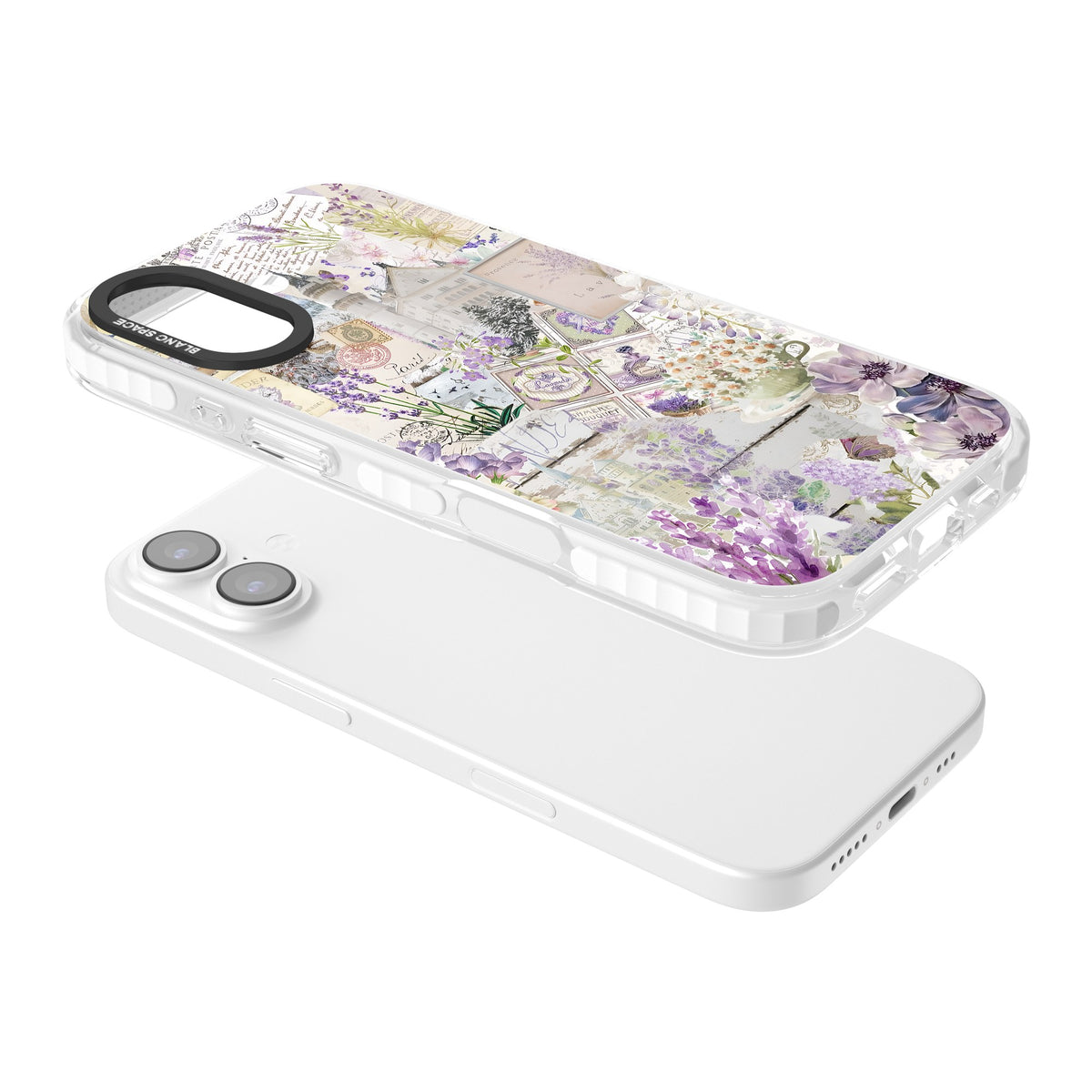Soft Lavender Collage iPhone 16 / iPhone 16 Plus / iPhone 17 Impact Clear Phone Case angled