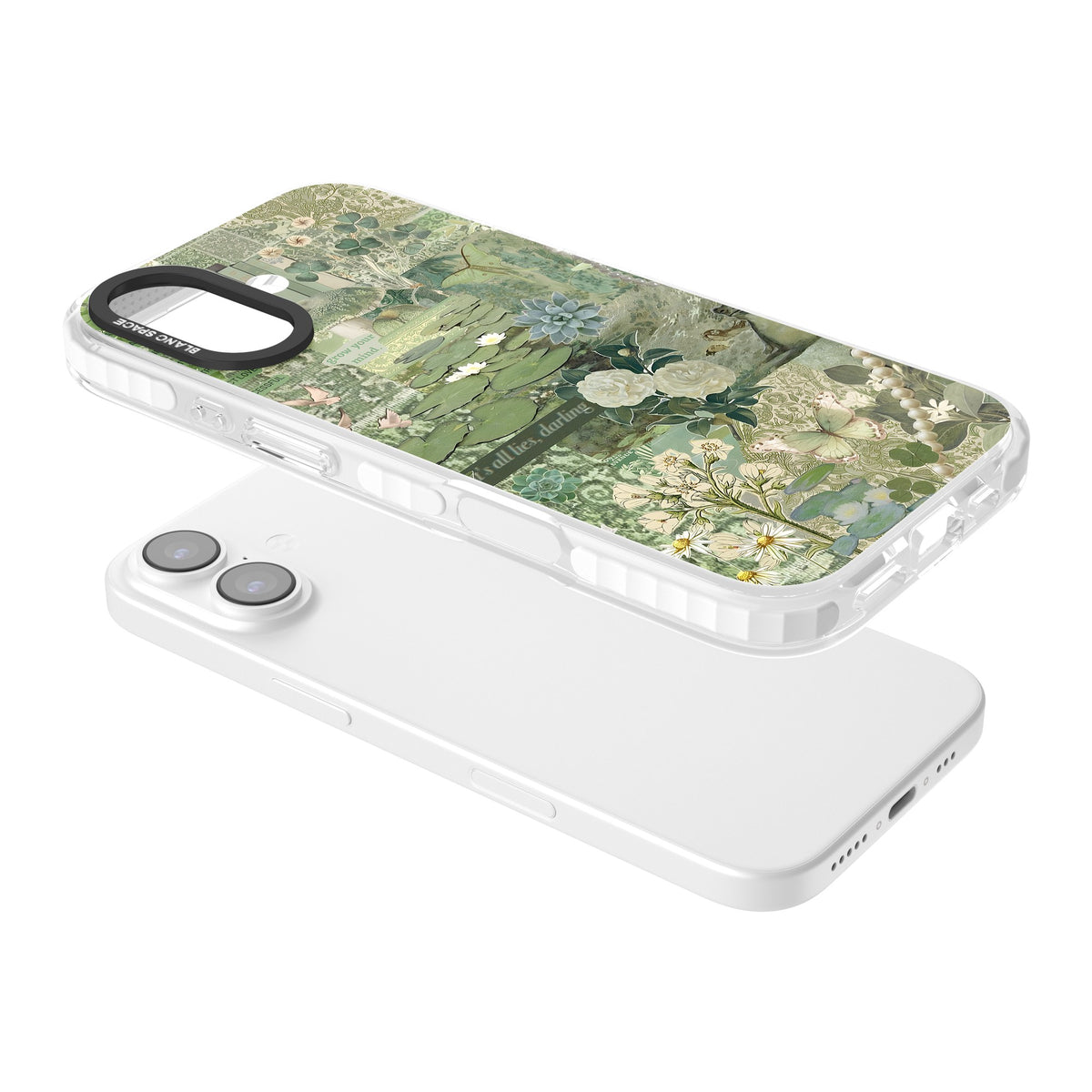Sage Collage iPhone 16 / iPhone 16 Plus / iPhone 17 Impact Clear Phone Case angled