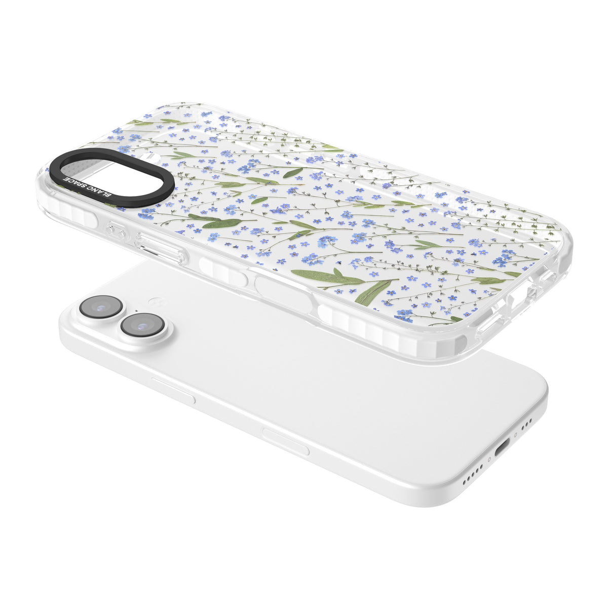 Blue Meadow iPhone 16 / iPhone 16 Plus / iPhone 17 Impact Clear Phone Case angled