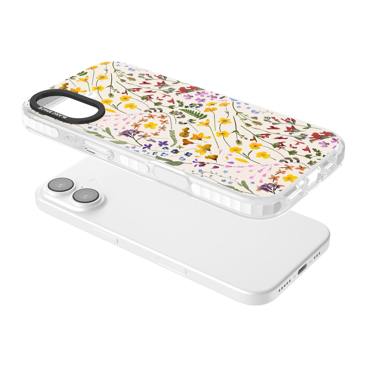 Wildflower Cream iPhone 16 / iPhone 16 Plus / iPhone 17 Impact Clear Phone Case angled