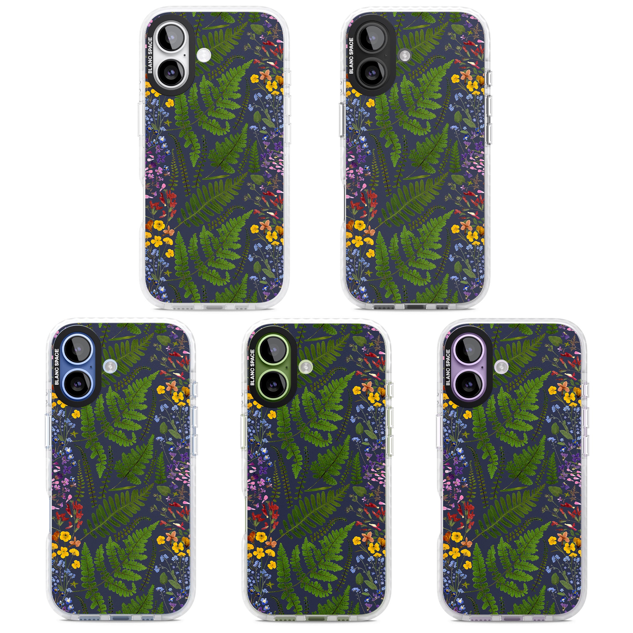 Busy Floral And Fern Design Navy iPhone 17 Impact Clear Phone Case APT Impact Protection