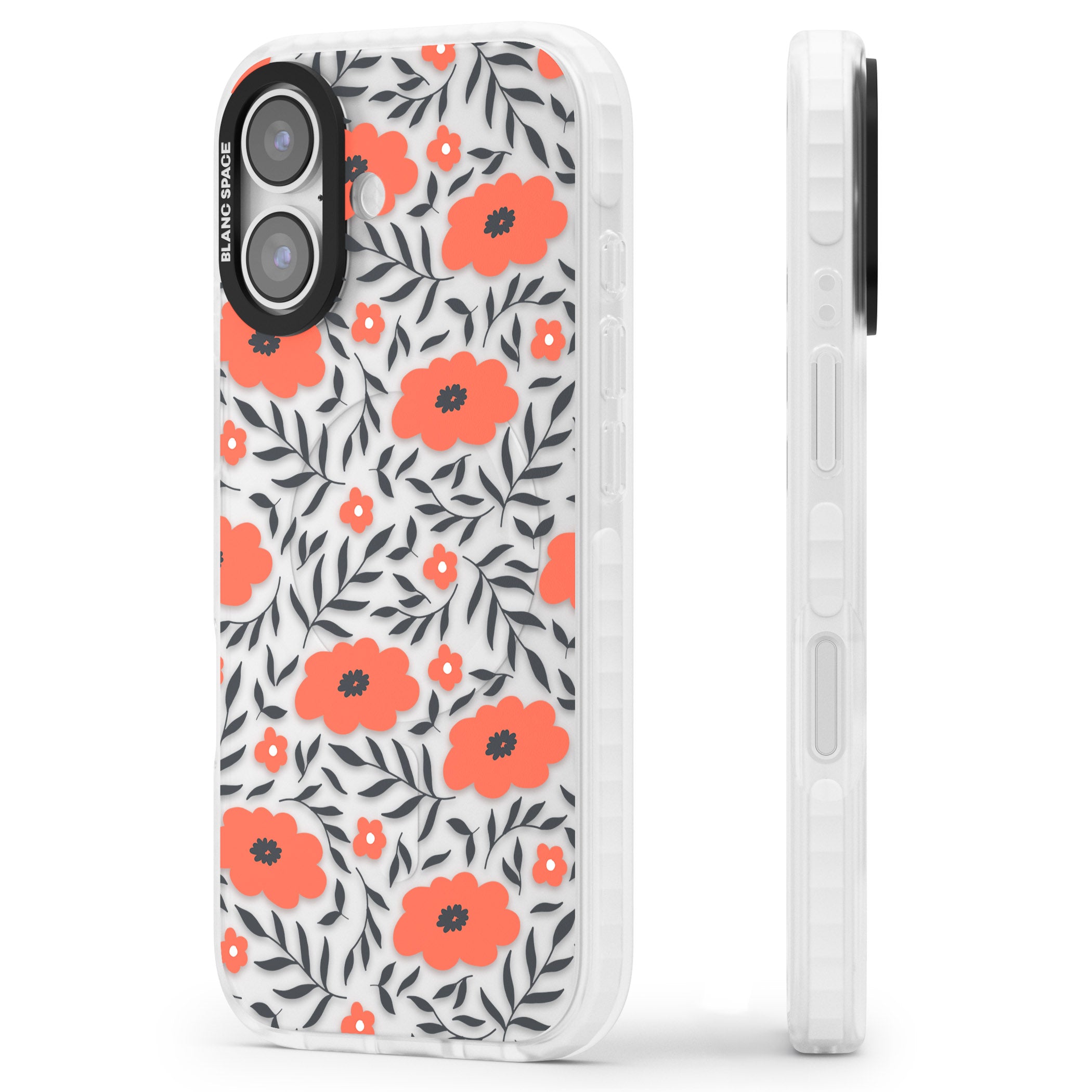 Red Poppy Floral iPhone 17 Impact Clear Phone Case Side Profile