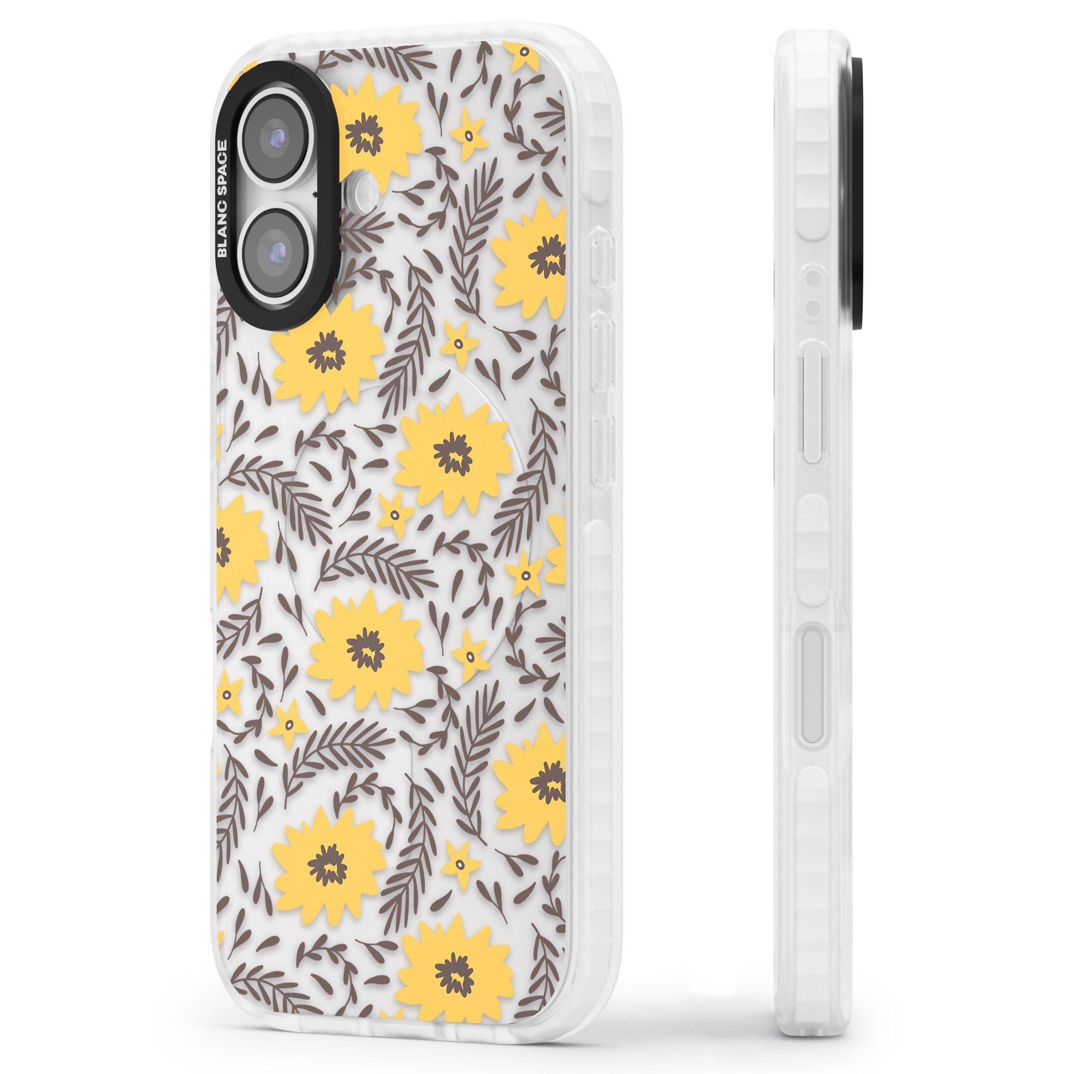 Yellow Blossoms Floral iPhone 17 Impact Clear Phone Case Side Profile