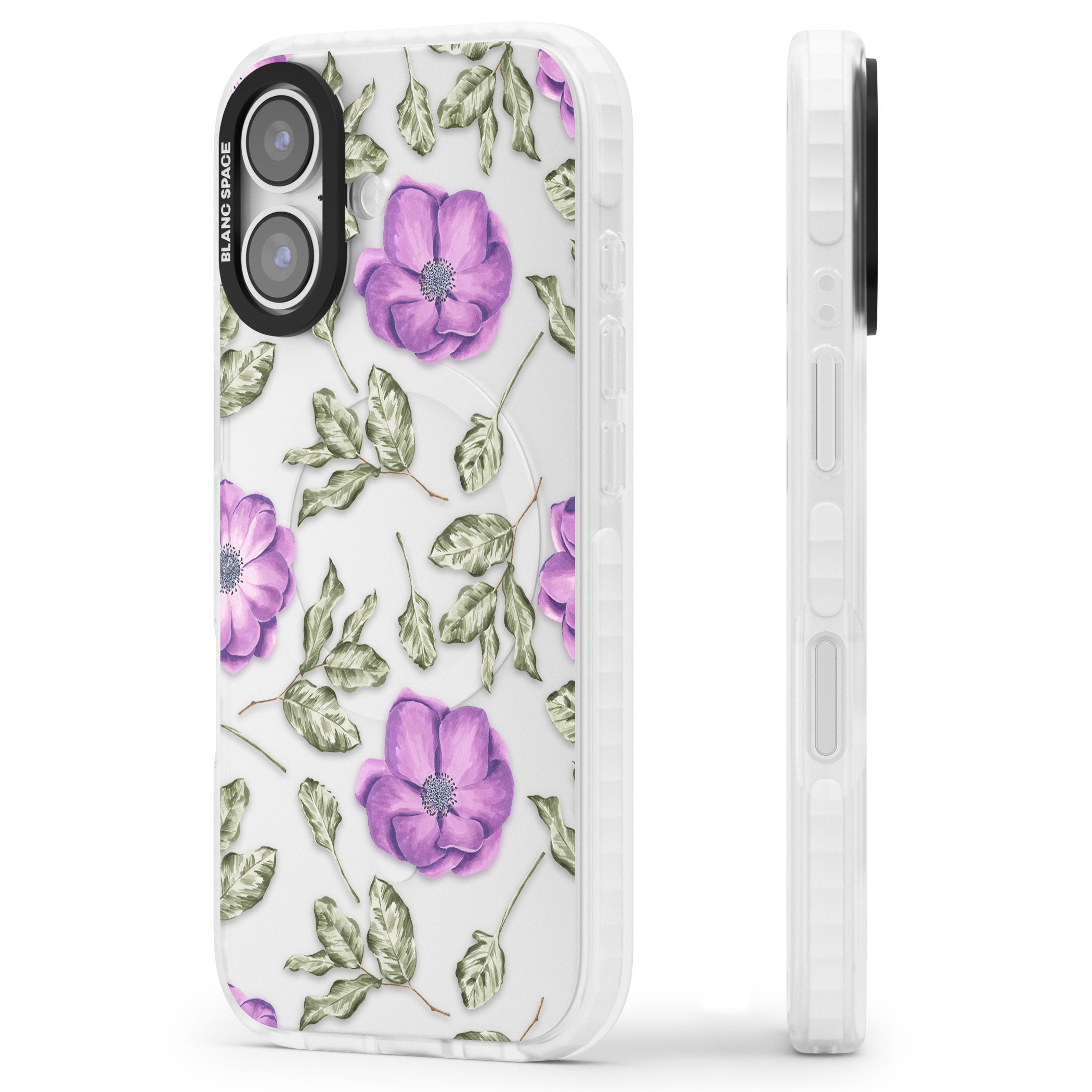 Purple Bloom Floral iPhone 17 Impact Clear Phone Case Side Profile
