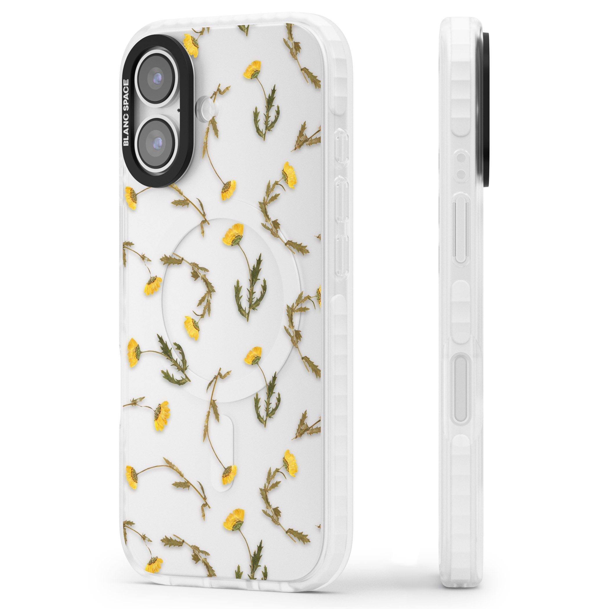 Wildflower Yellow iPhone 17 Impact Clear Phone Case Side Profile