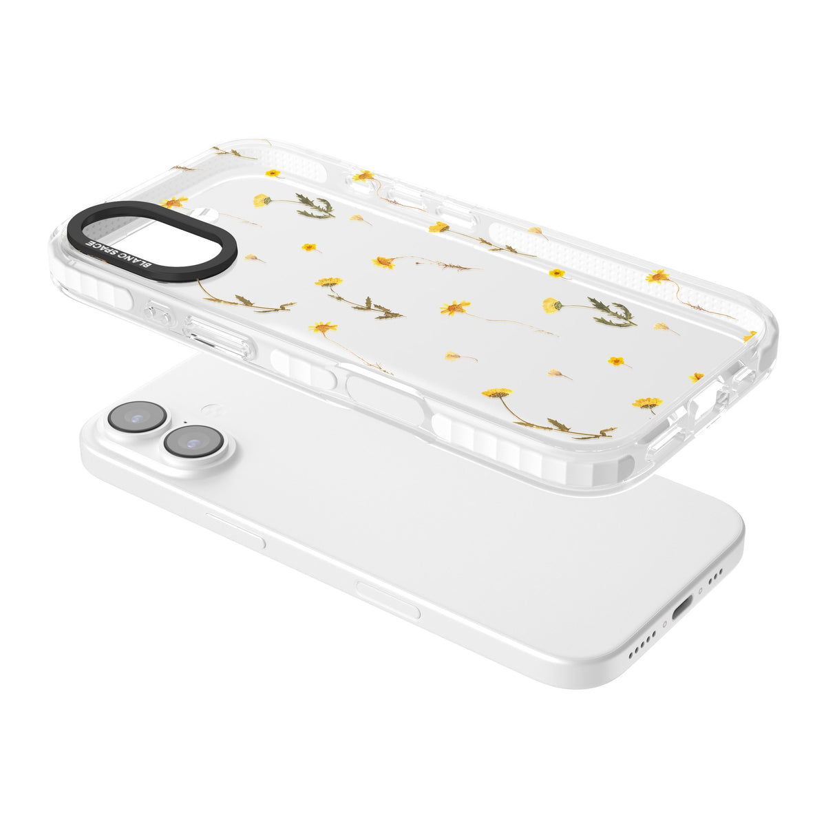 Yellow Wildflower iPhone 16 / iPhone 16 Plus / iPhone 17 Impact Clear Phone Case angled