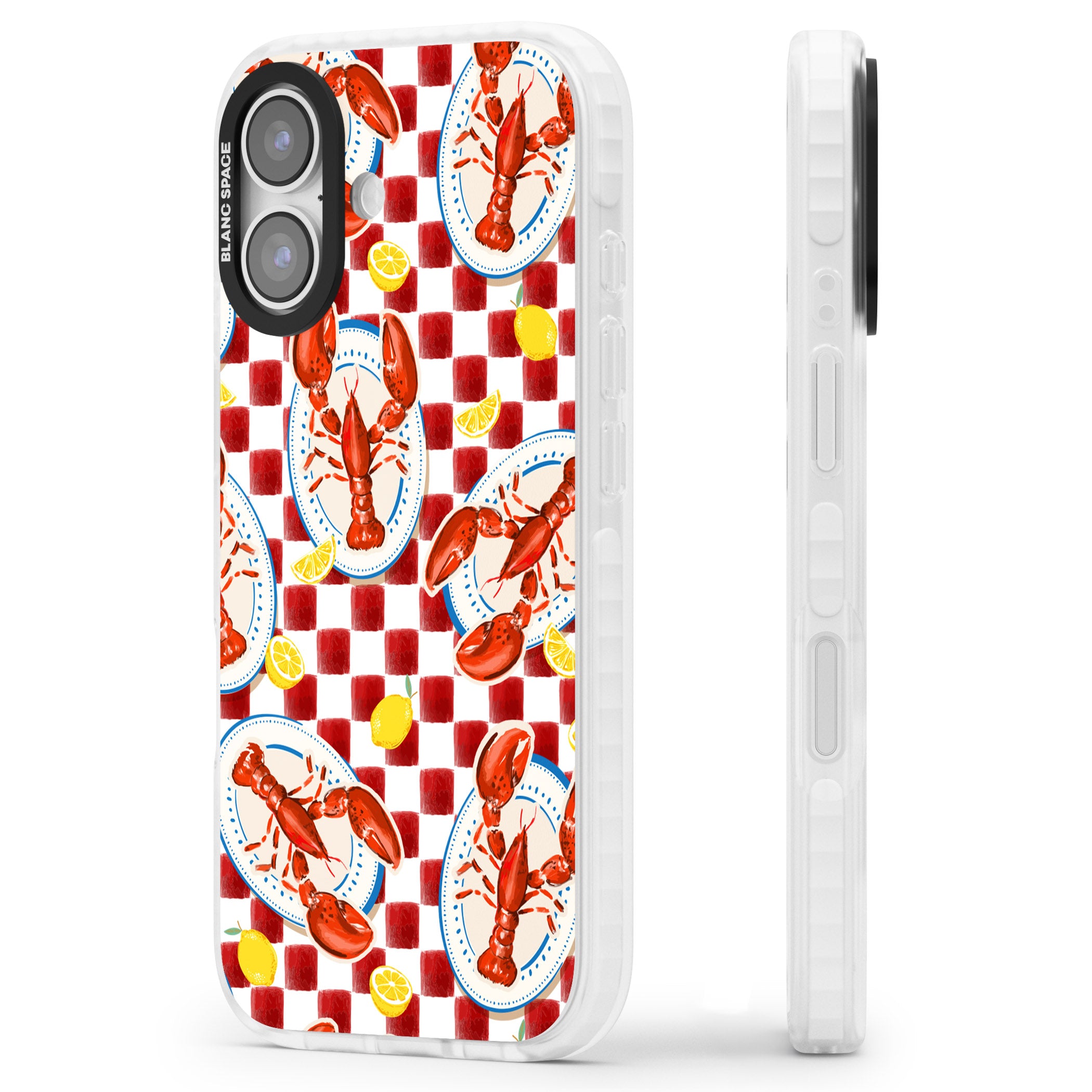 Red Lobster Checkered iPhone 17 Impact Clear Phone Case Side Profile