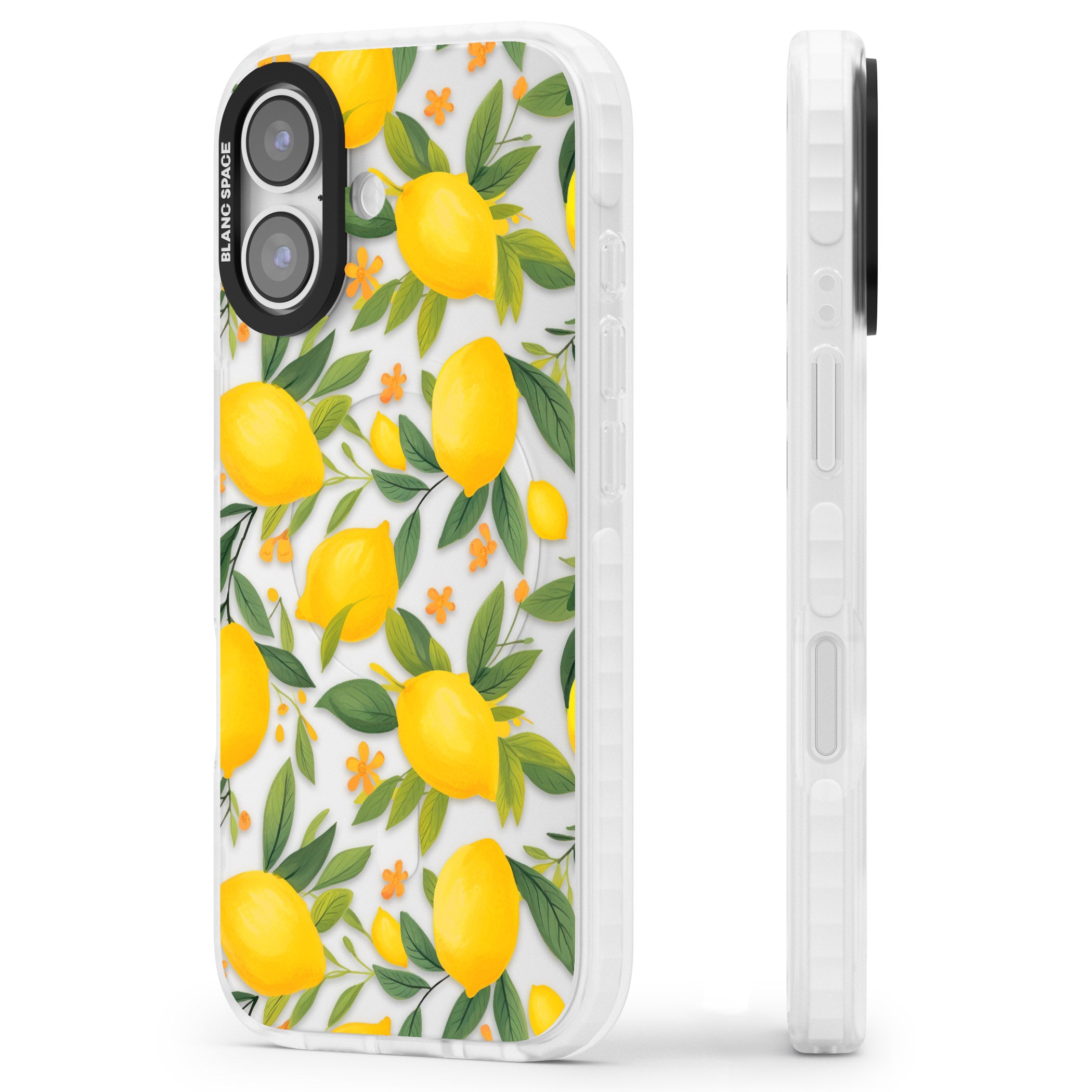 Lemon Pattern iPhone 17 Impact Clear Phone Case Side Profile