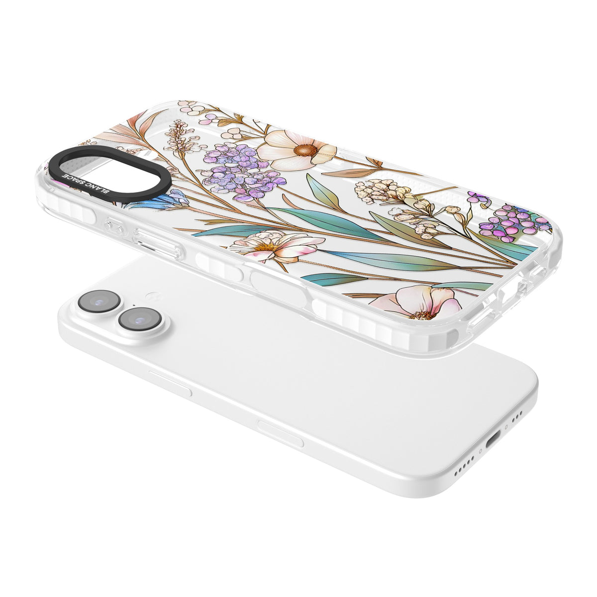 Glass Wildflower Mix iPhone 16 / iPhone 16 Plus / iPhone 17 Impact Clear Phone Case angled