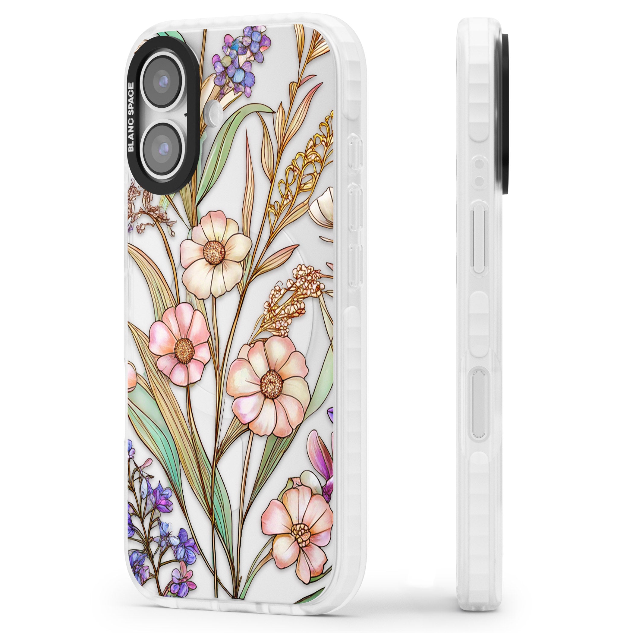 Glass Spring Flowers iPhone 17 Impact Clear Phone Case Side Profile