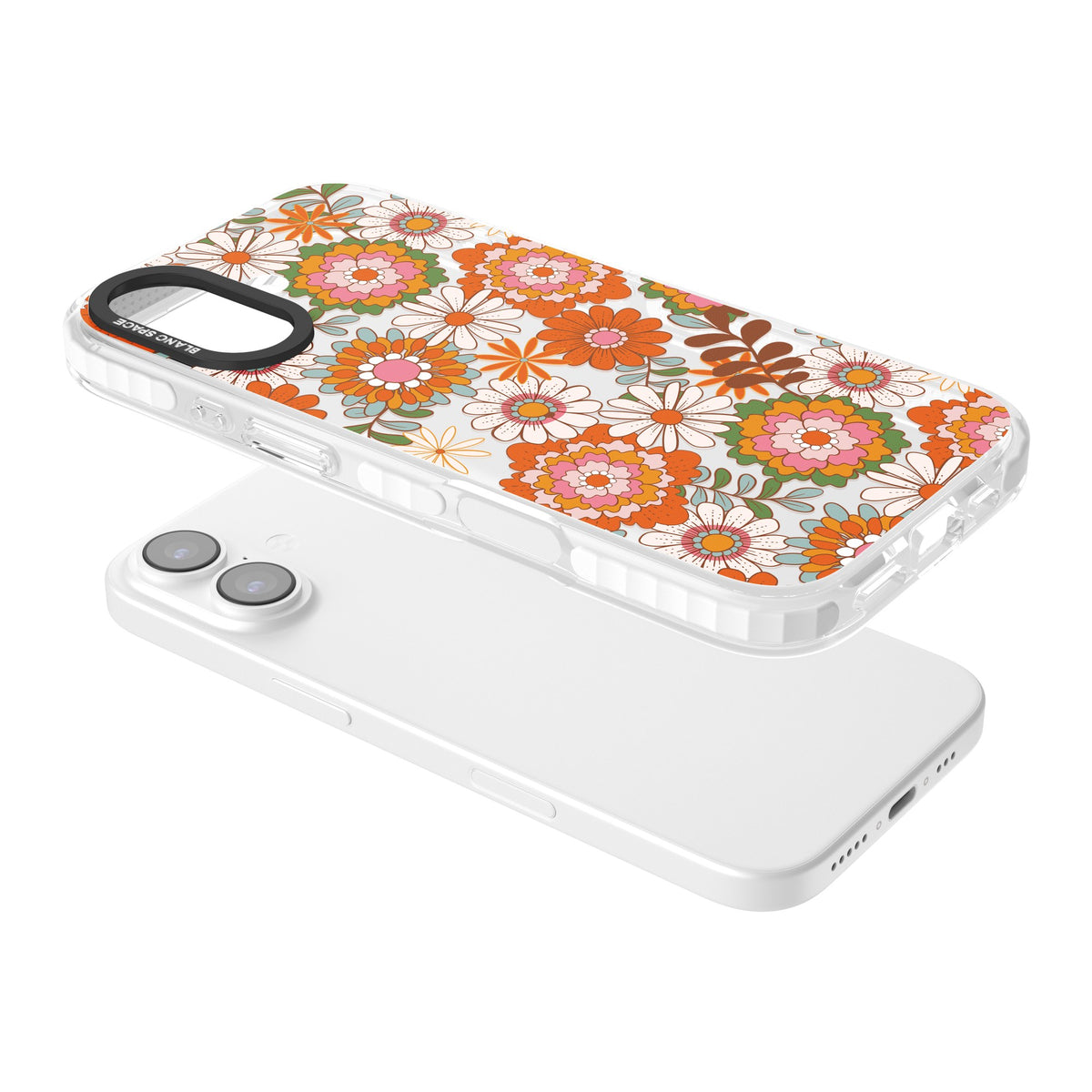 Seventies Bloom iPhone 16 / iPhone 16 Plus / iPhone 17 Impact Clear Phone Case angled
