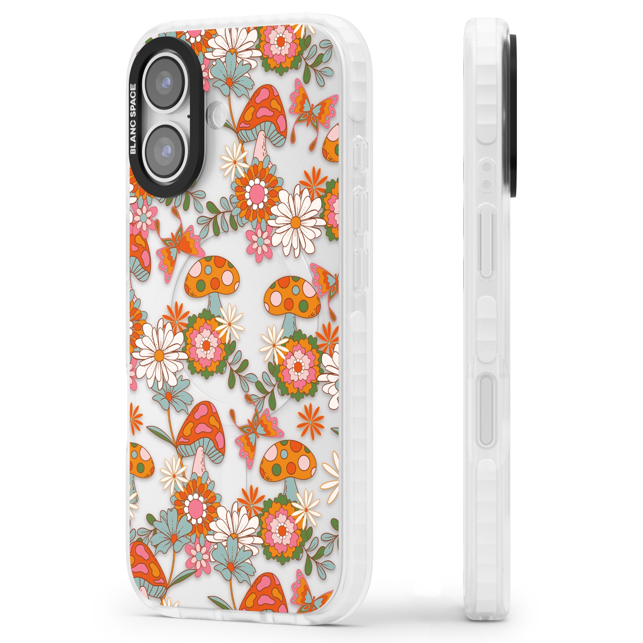 Groovy Shrooms & Flowers iPhone 17 Impact Clear Phone Case Side Profile