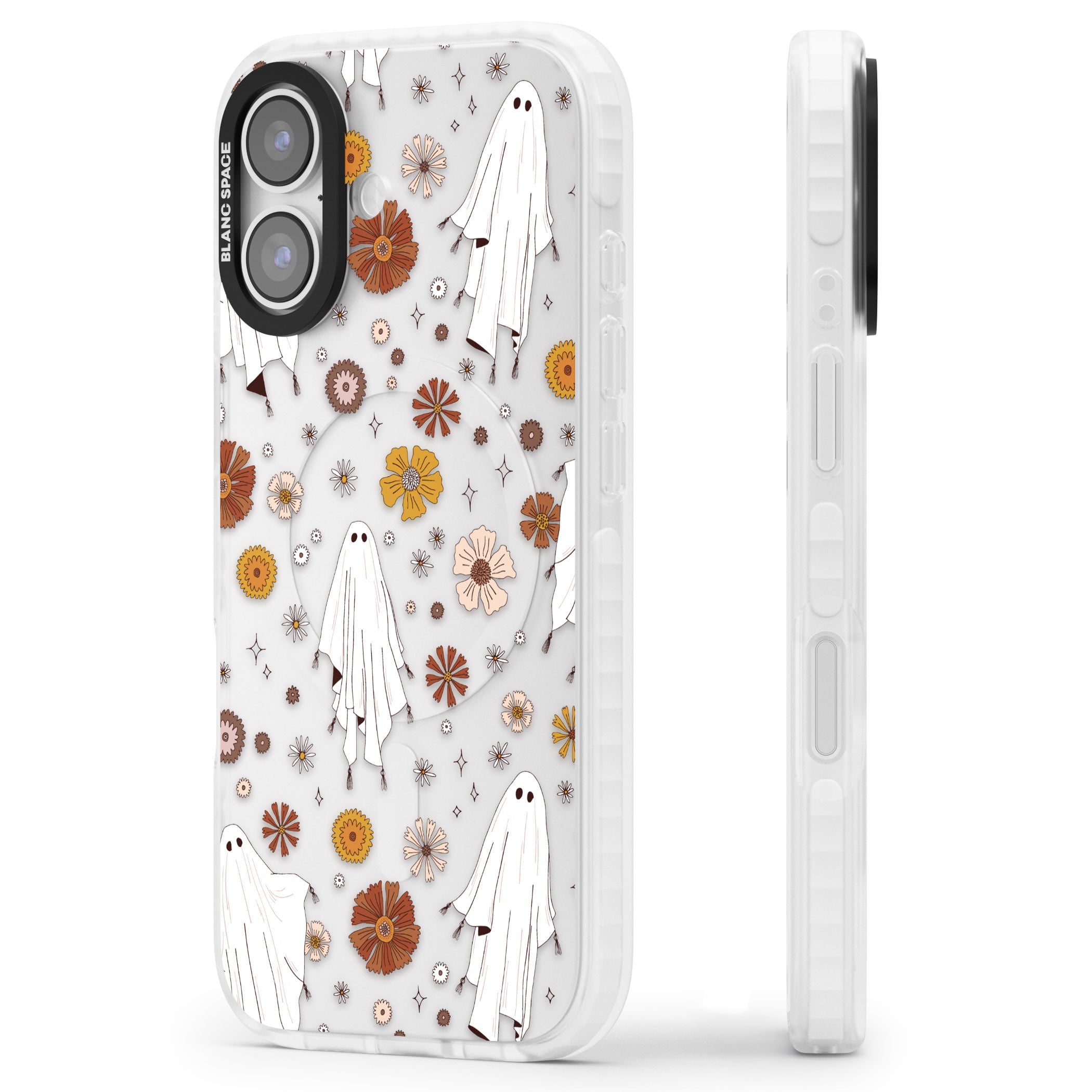 Halloween Ghosts And Flowers iPhone 17 Impact Clear Phone Case Side Profile