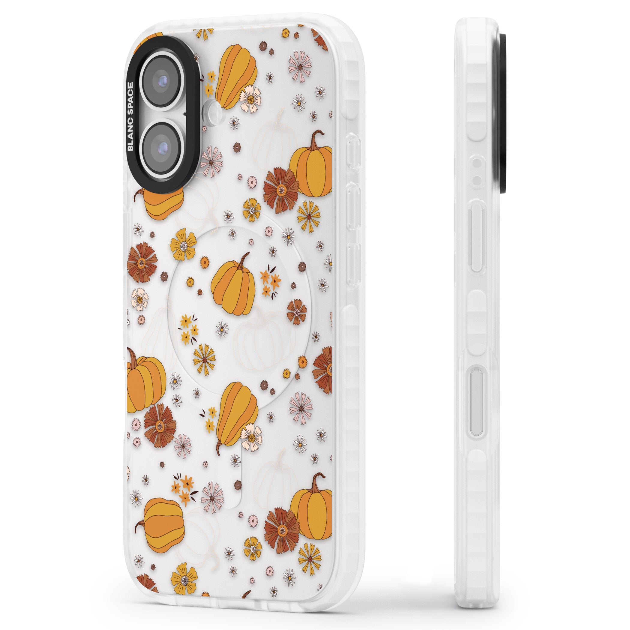 Halloween Pumpkins And Flowers iPhone 17 Impact Clear Phone Case Side Profile