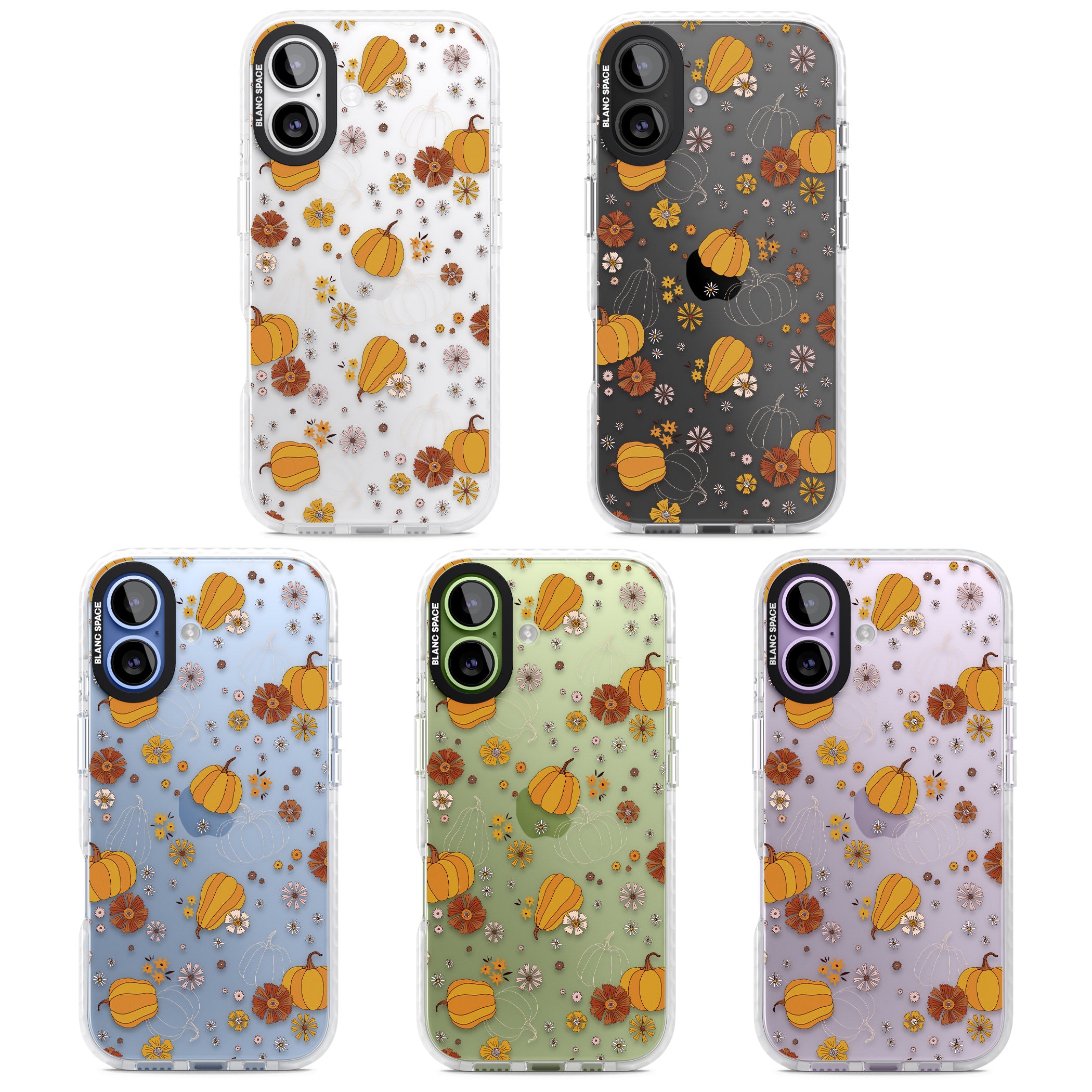 Halloween Pumpkins And Flowers iPhone 17 Impact Clear Phone Case APT Impact Protection