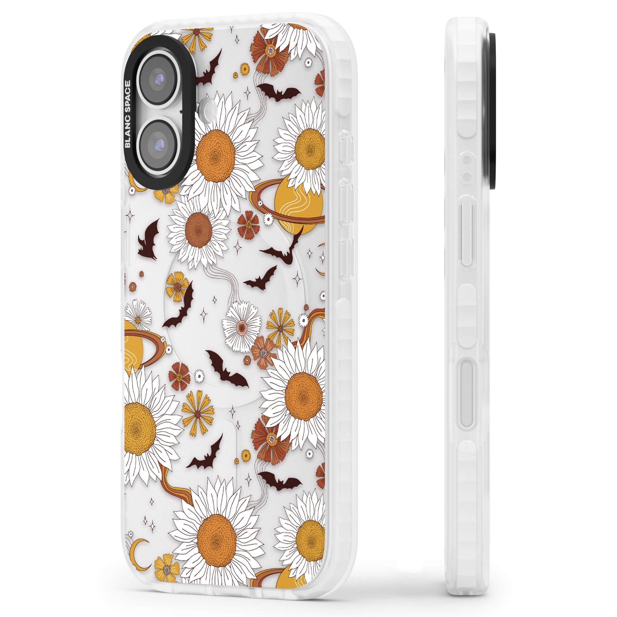 Halloween Bats And Planets iPhone 17 Impact Clear Phone Case Side Profile