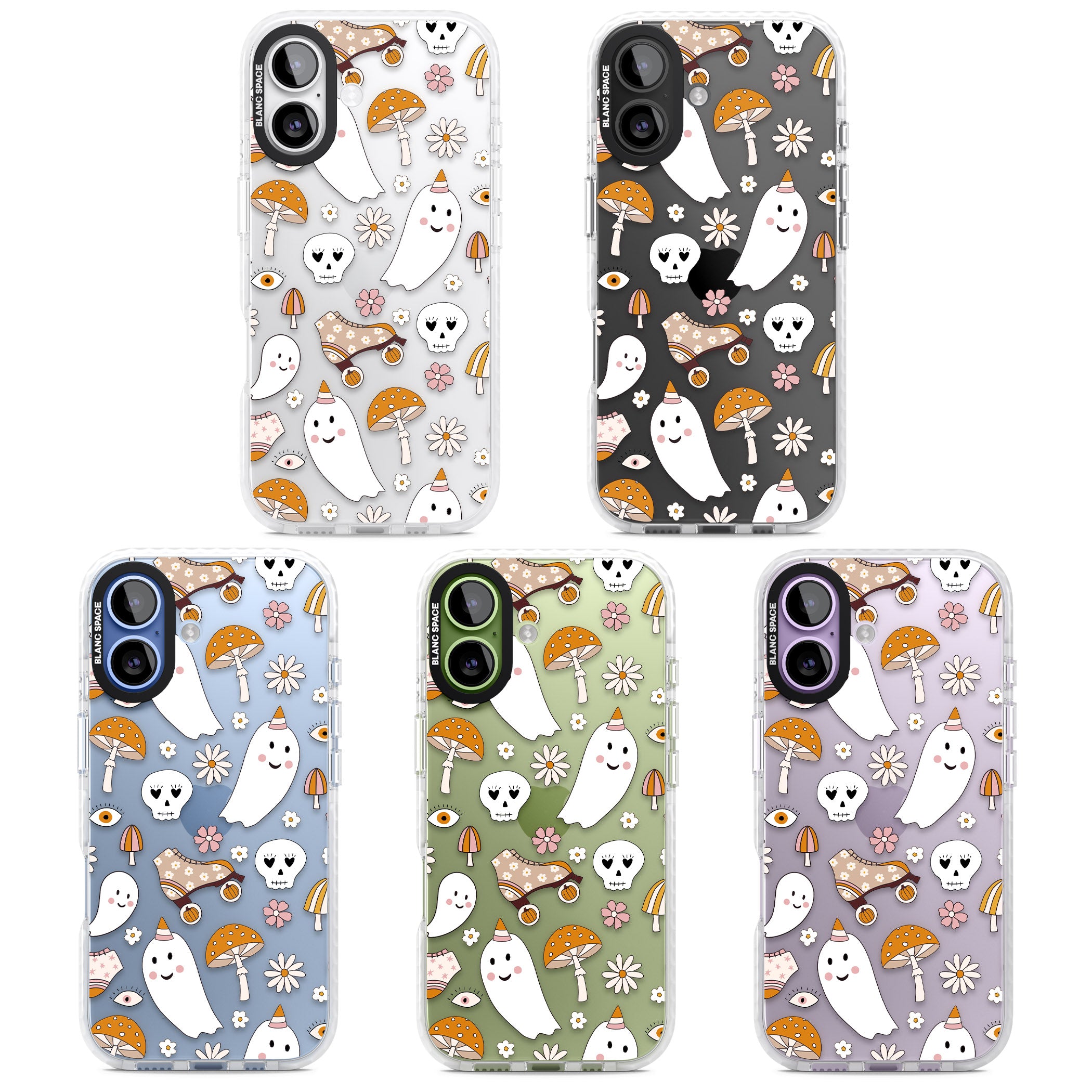 Cute Ghost And Skulls Pattern iPhone 17 Impact Clear Phone Case APT Impact Protection