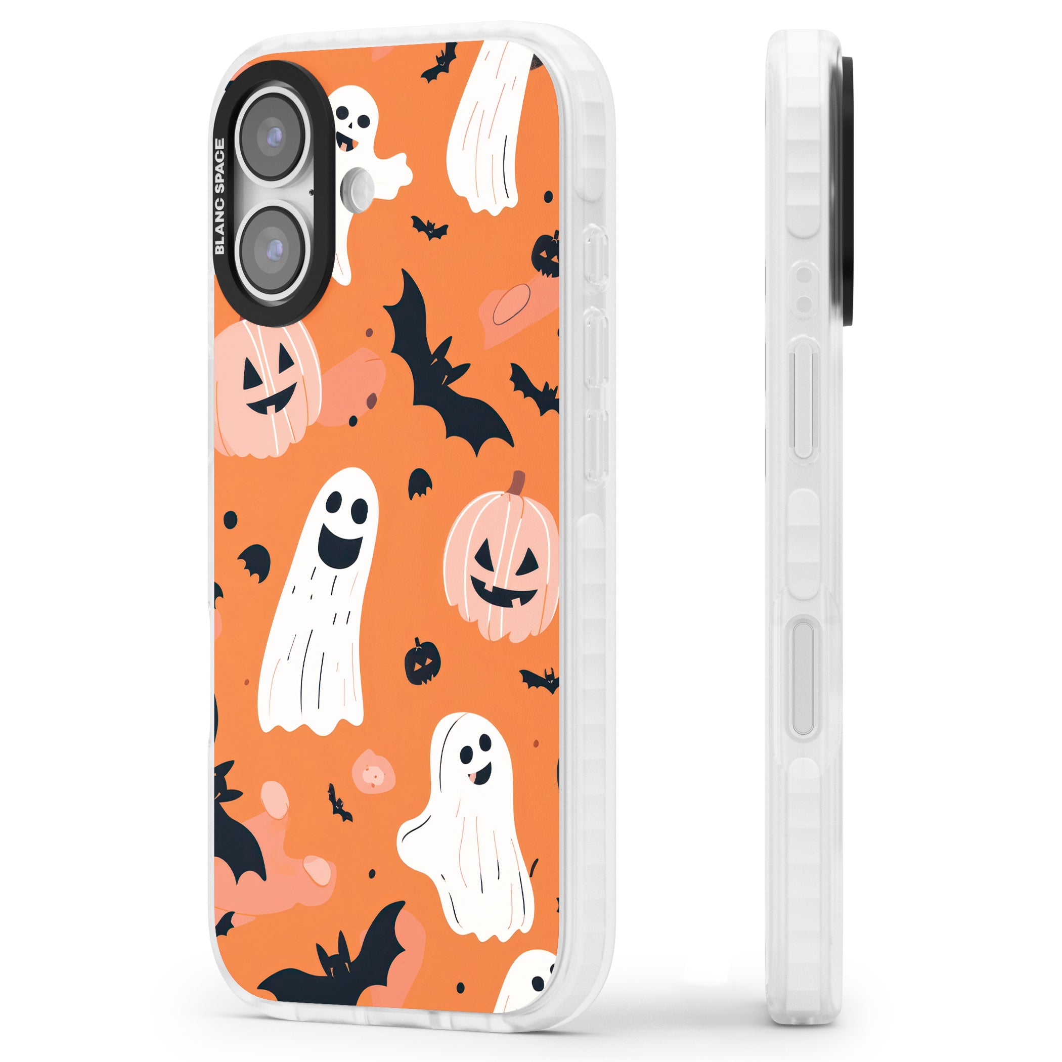 Orange Halloween Pattern iPhone 17 Impact Clear Phone Case Side Profile